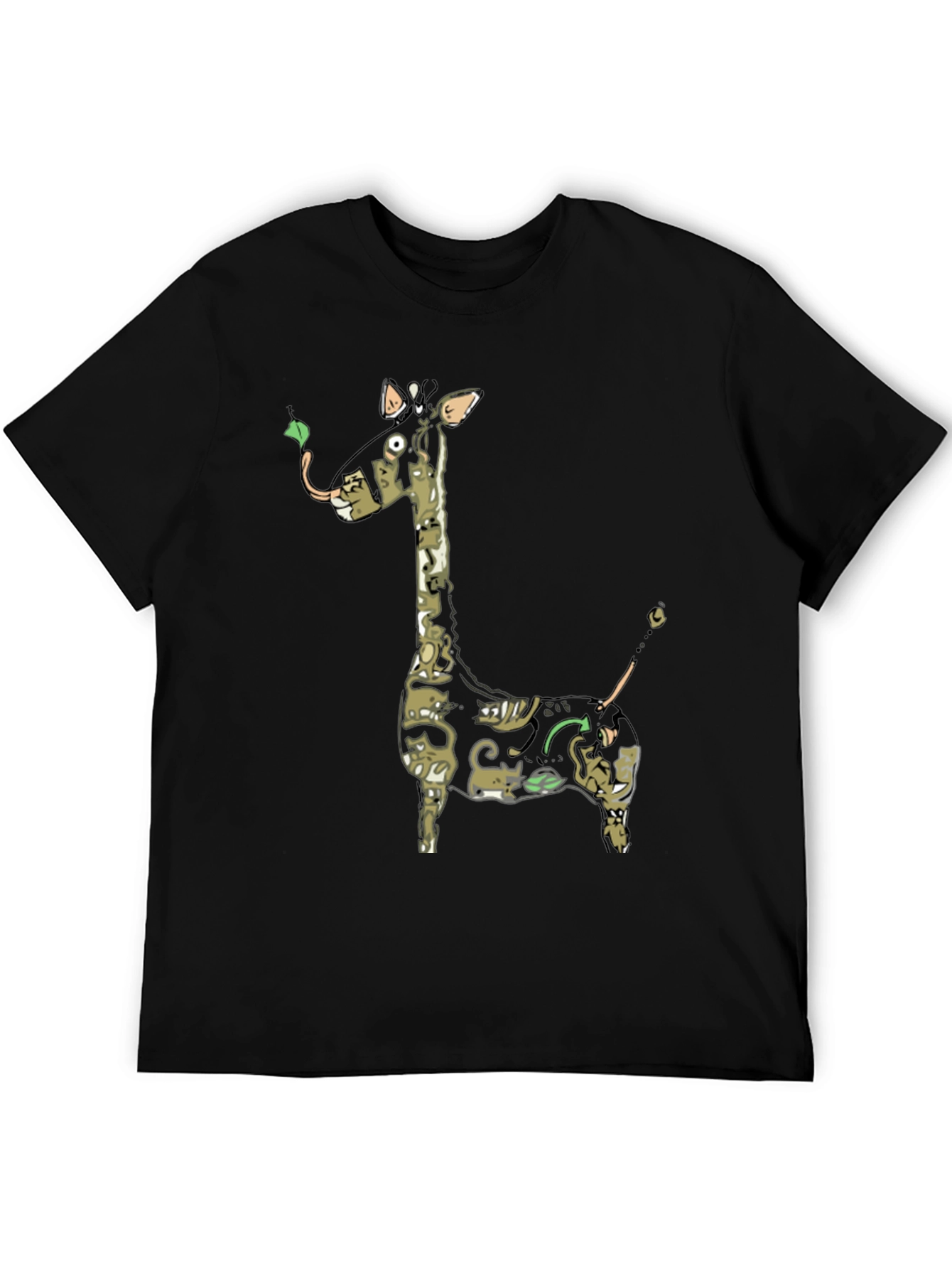 Giraffe Cat Print Black T-Shirt - Unique Animal Design