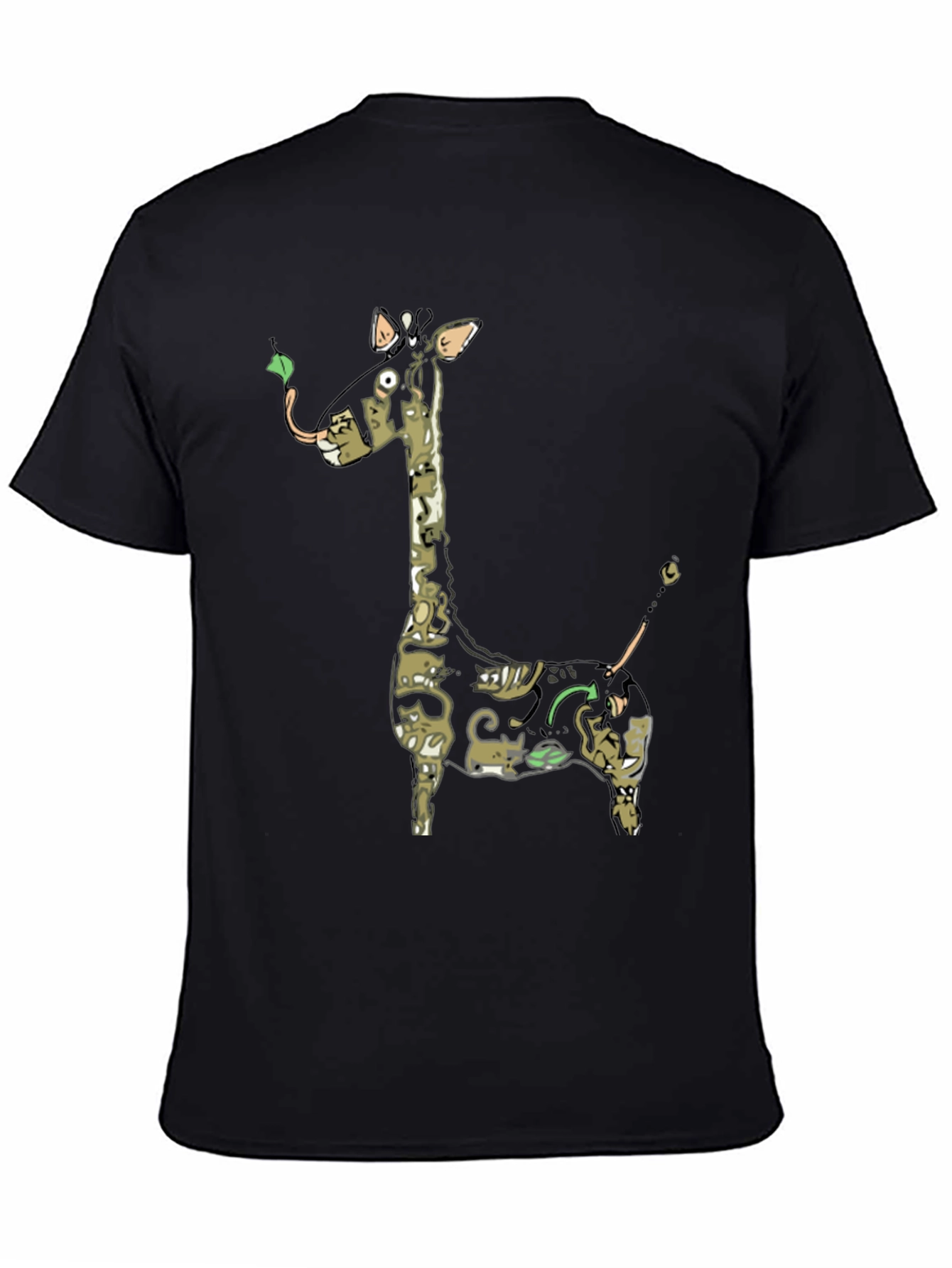 Giraffe Cat Print Black T-Shirt - Unique Animal Design