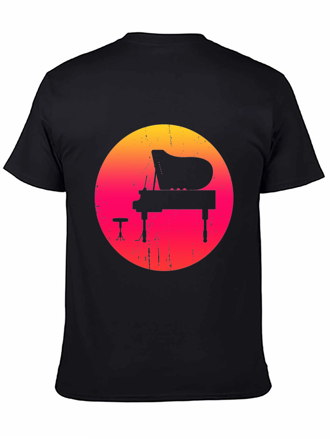 Retro Sunset Piano Graphic Tee - Black