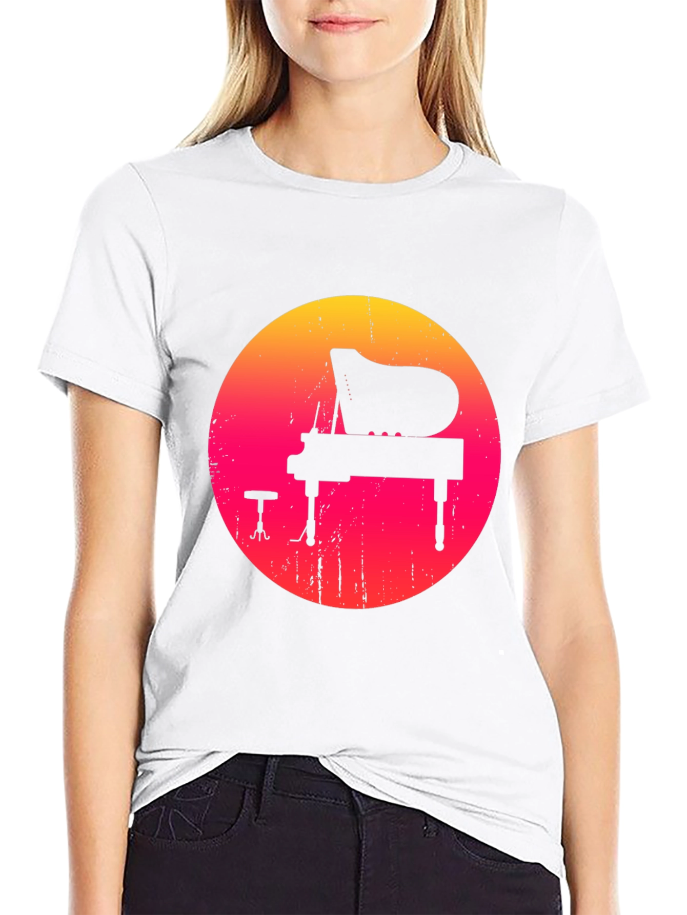 Retro Sunset Piano Graphic Tee - Black