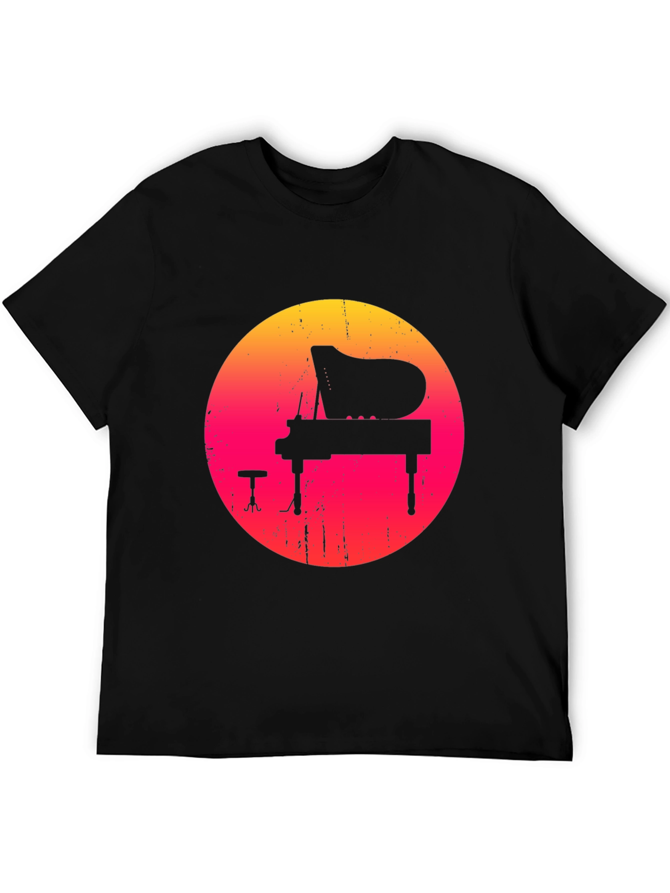 Retro Sunset Piano Graphic Tee - Black