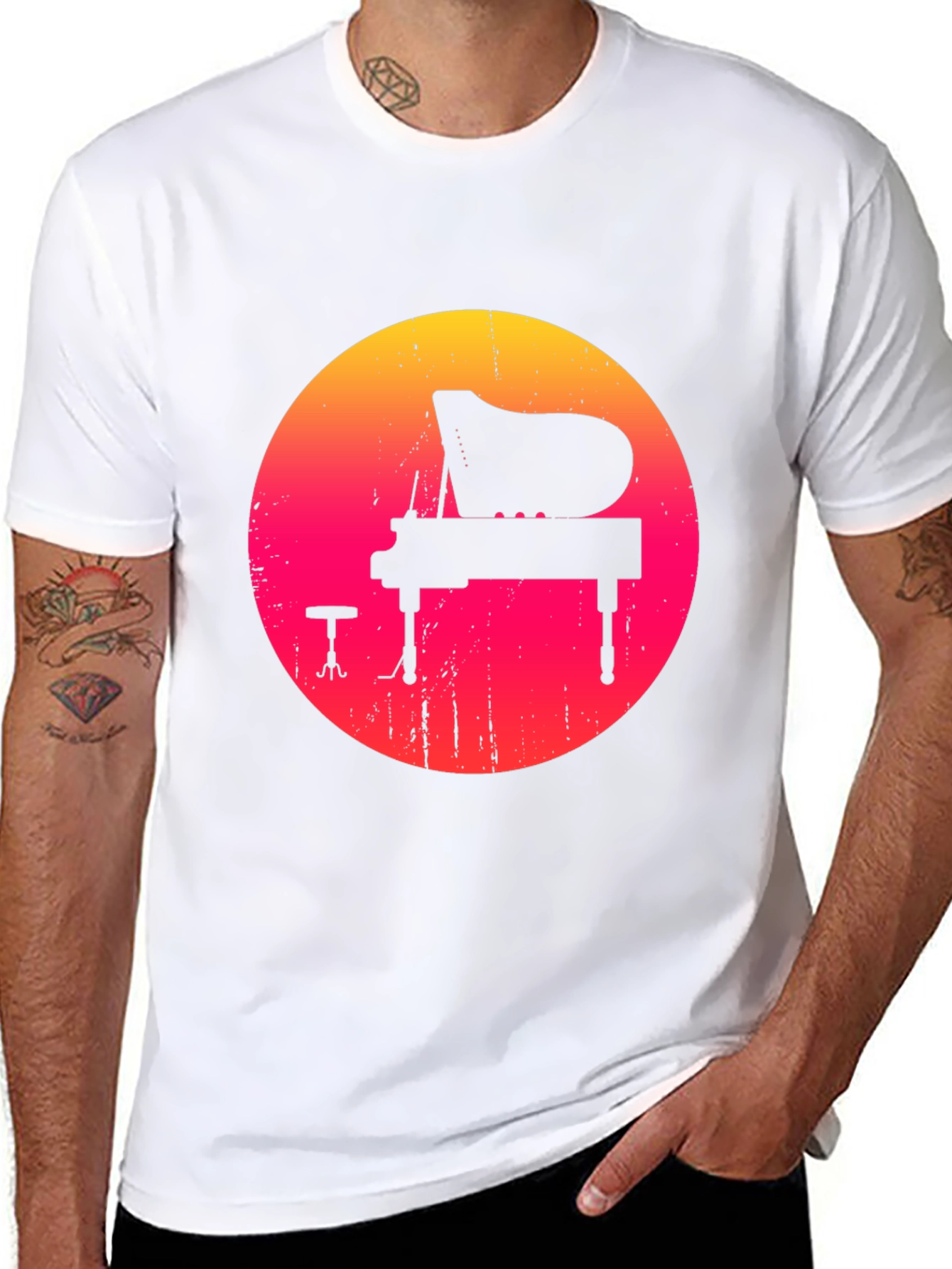 Retro Sunset Piano Graphic Tee - Black