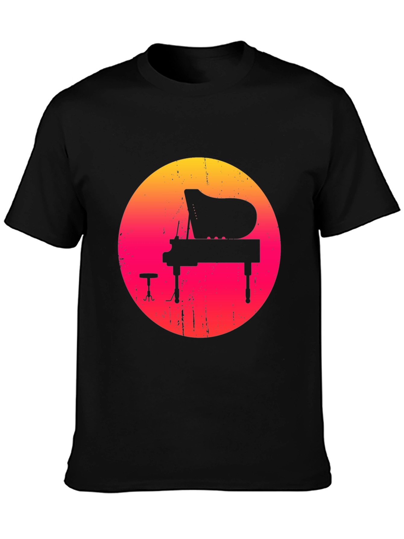 Retro Sunset Piano Graphic Tee - Black
