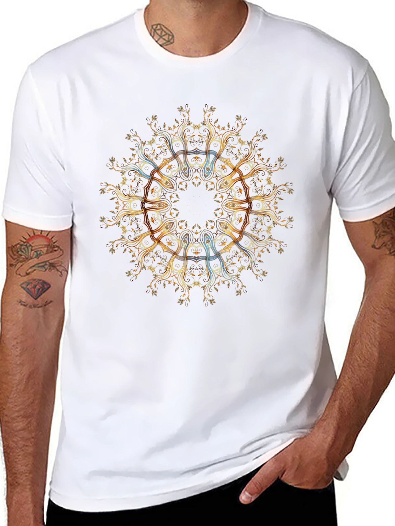 Golden Mandala Tree of Life Black T-Shirt