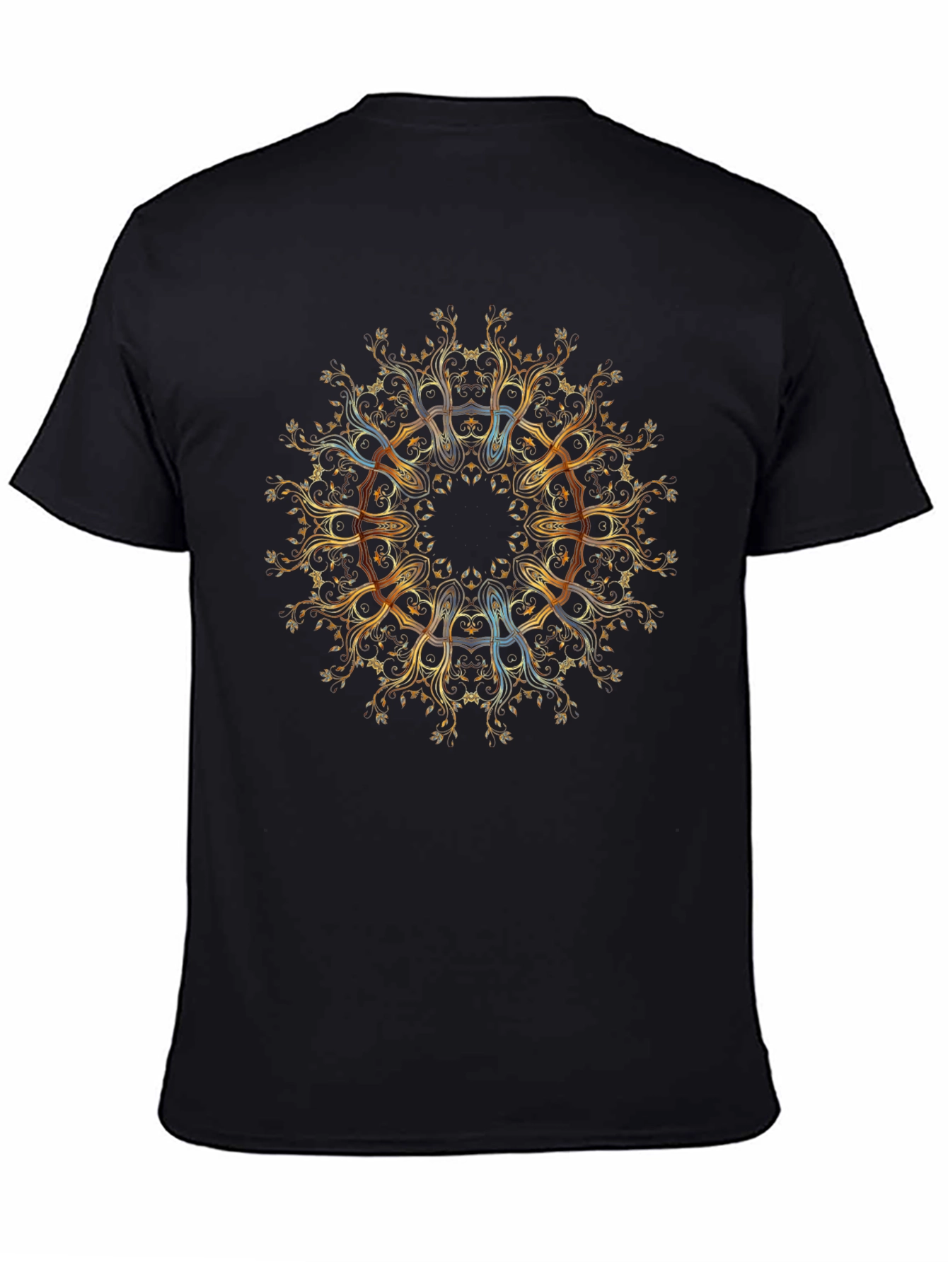 Golden Mandala Tree of Life Black T-Shirt