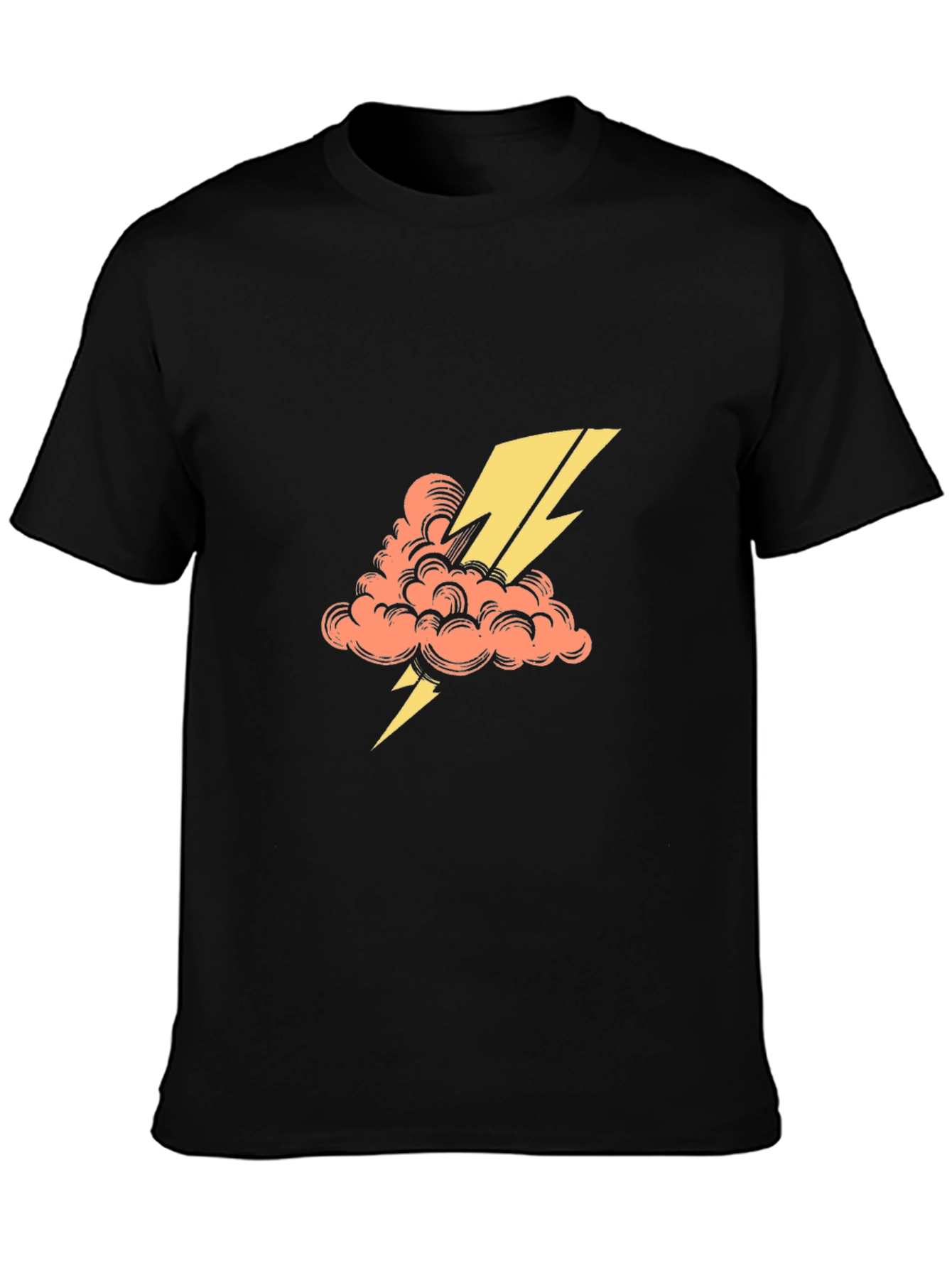 Black T-Shirt with Lightning Cloud Graphic