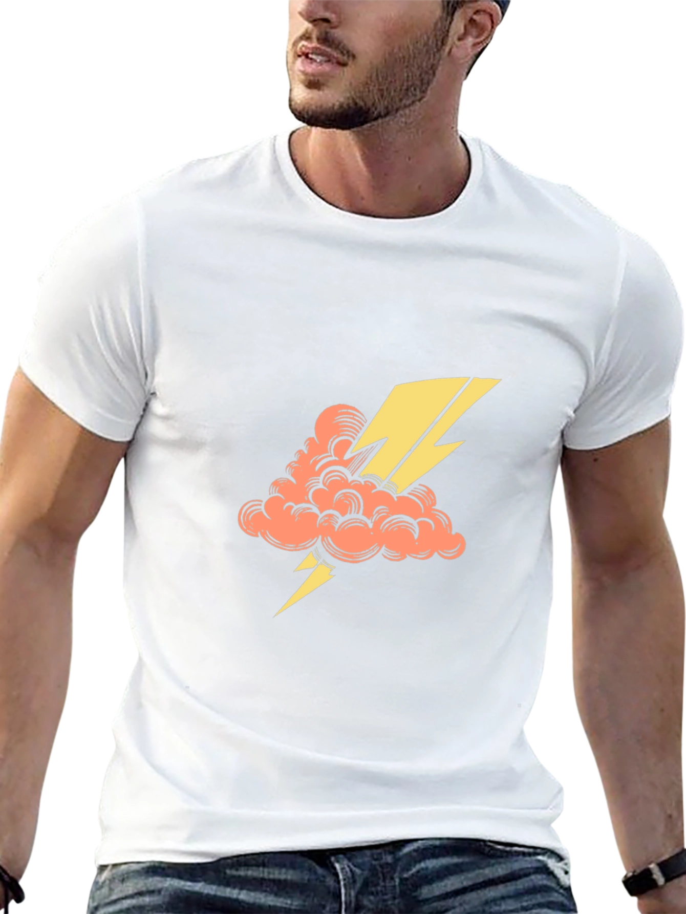 Black T-Shirt with Lightning Cloud Graphic