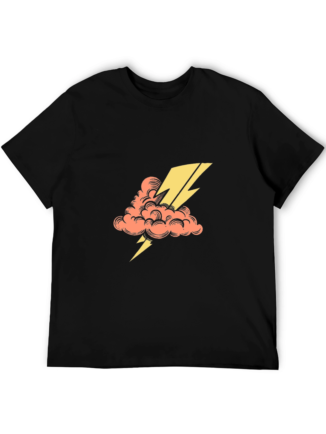 Black T-Shirt with Lightning Cloud Graphic
