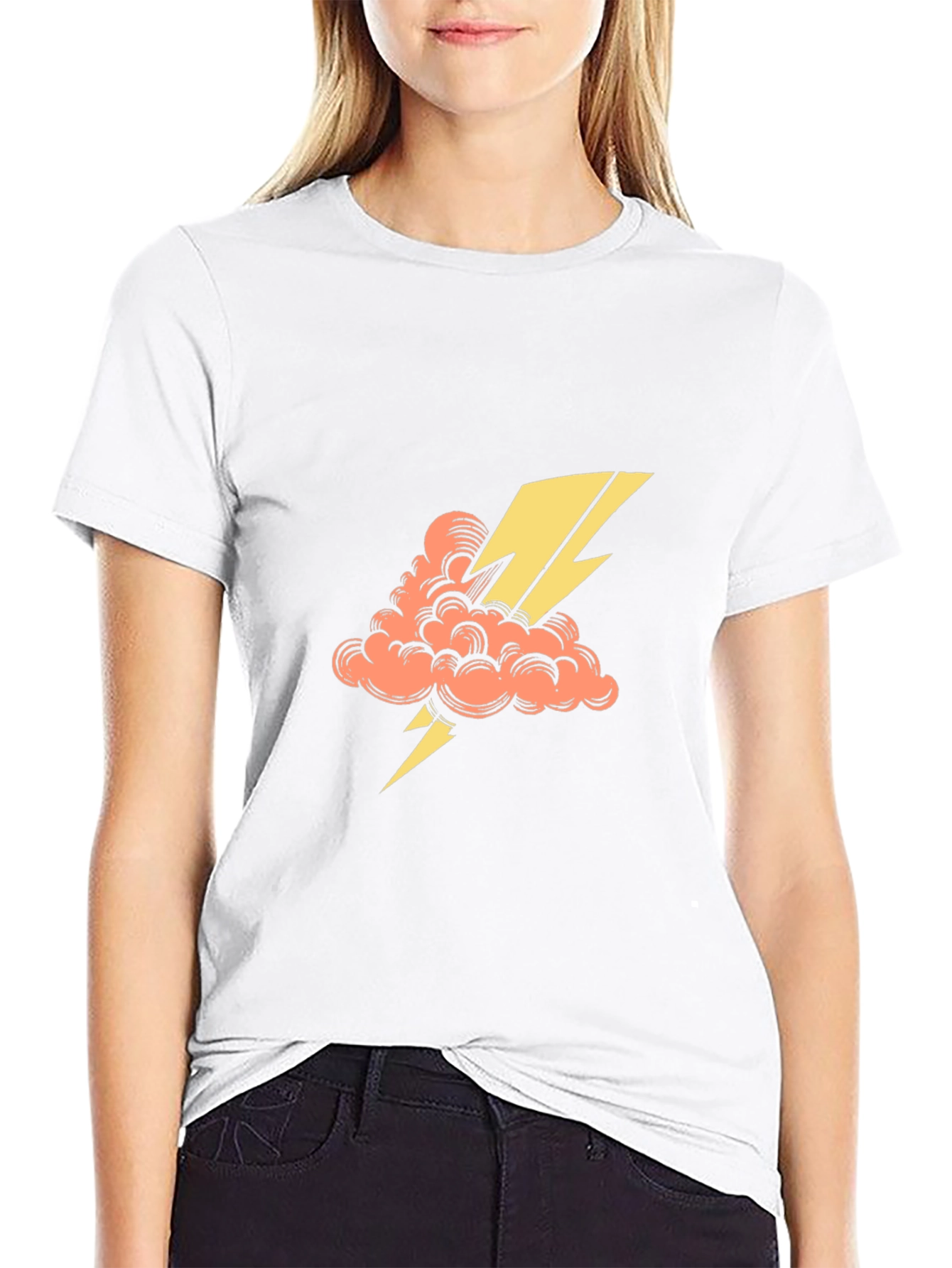 Black T-Shirt with Lightning Cloud Graphic