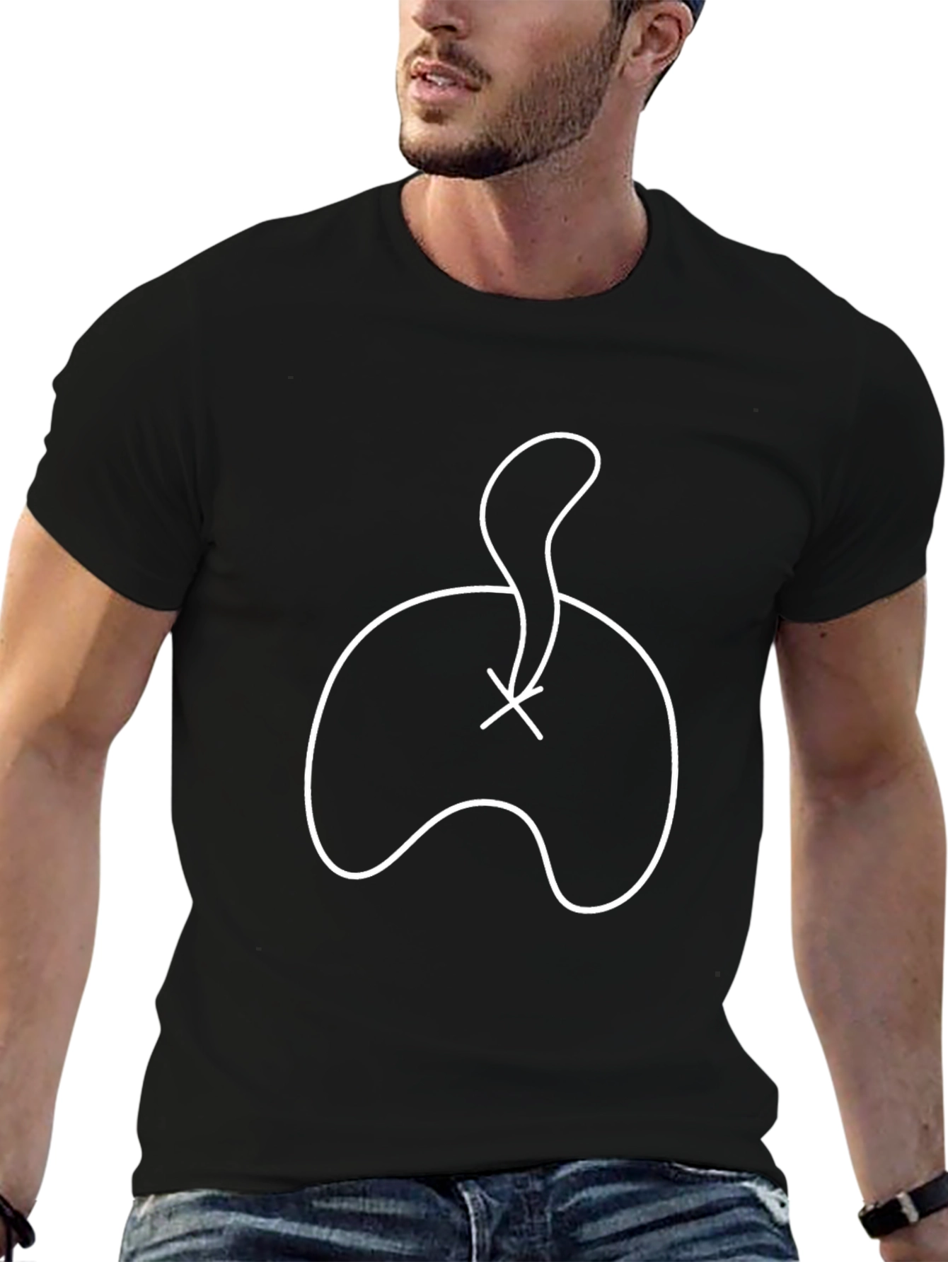 Abstract Cat Tail Graphic Tee - Modern Black T-Shirt