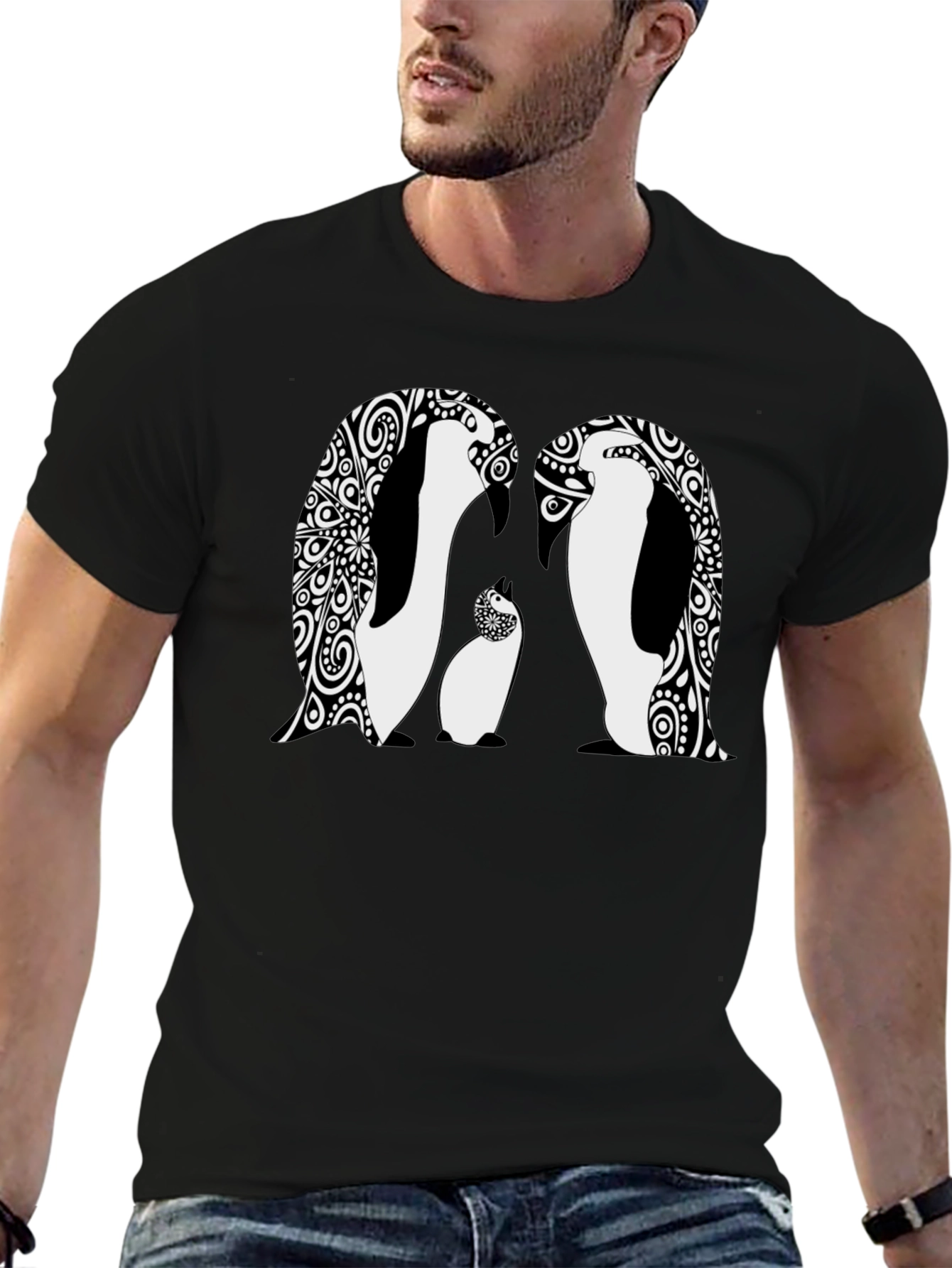 Penguin Family Graphic Black T-Shirt
