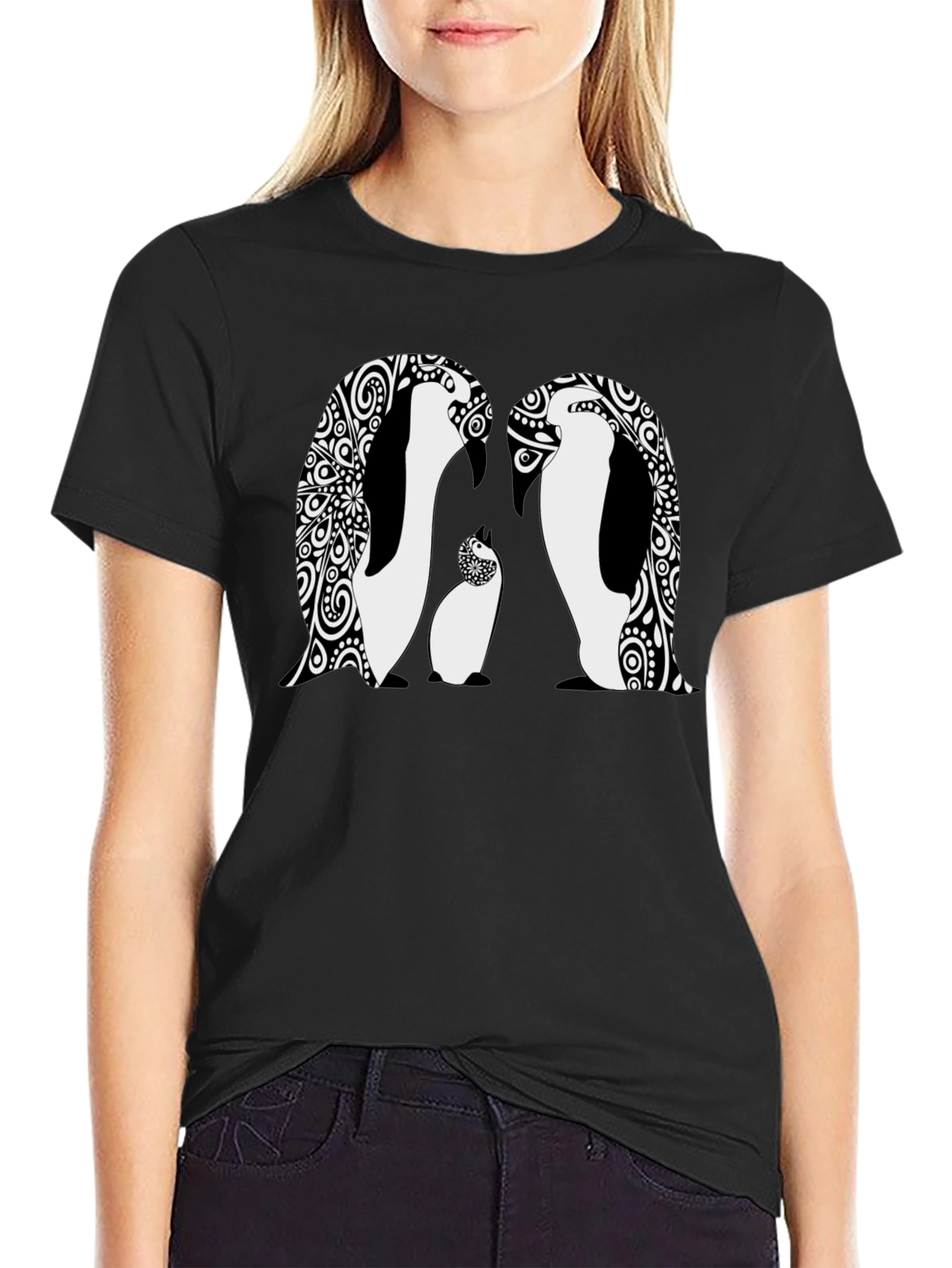 Penguin Family Graphic Black T-Shirt