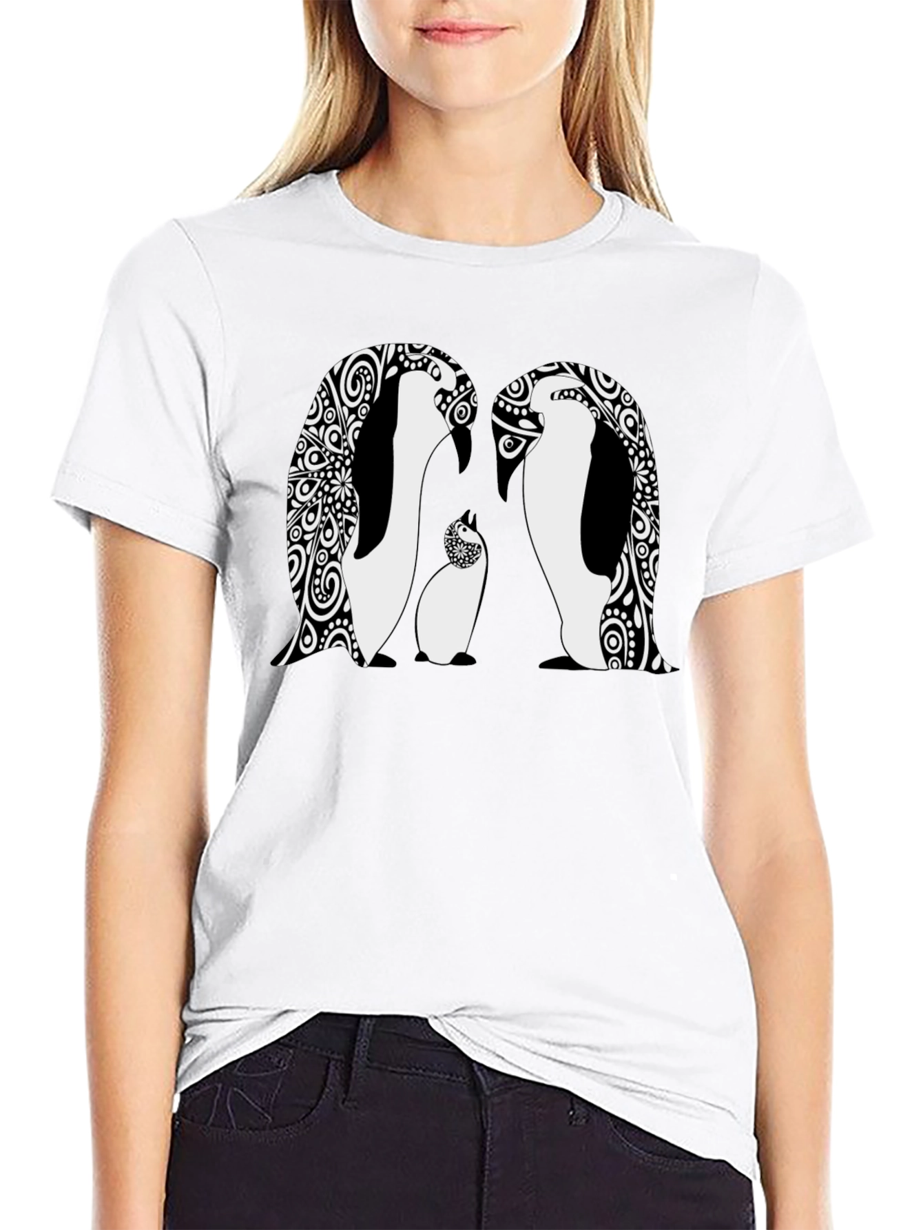 Penguin Family Graphic Black T-Shirt