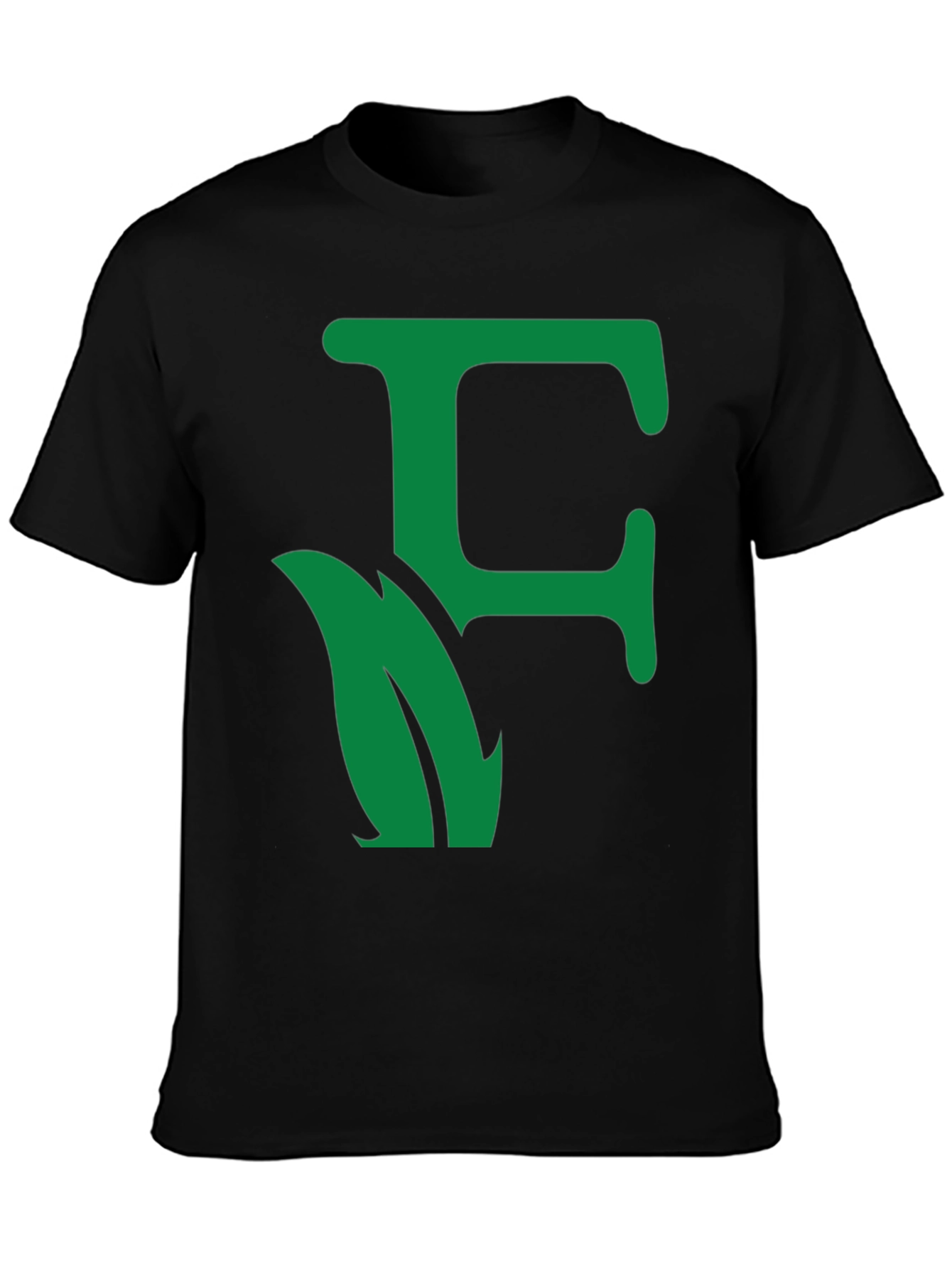 Green Leaf Initial F Black T-Shirt