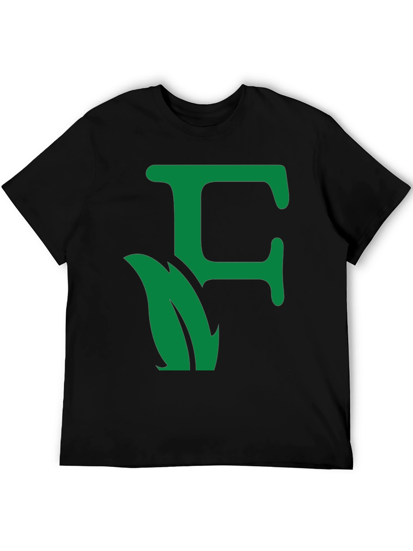 Green Leaf Initial F Black T-Shirt