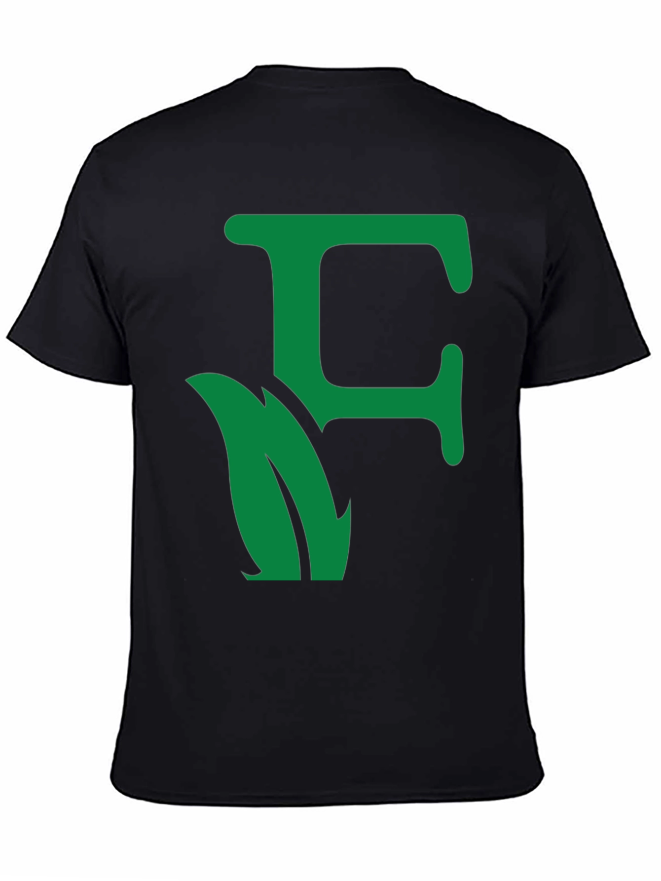 Green Leaf Initial F Black T-Shirt
