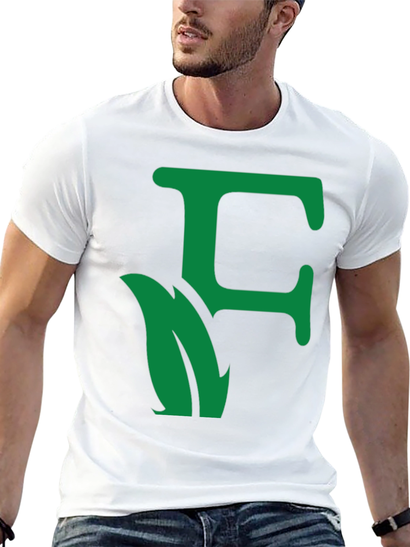 Green Leaf Initial F Black T-Shirt