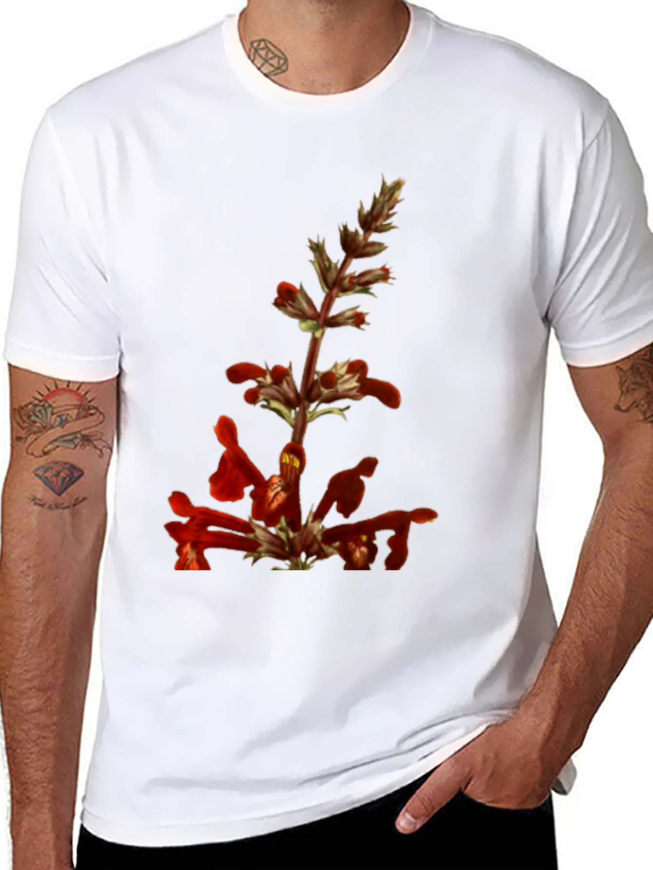 Red Flower Print T-Shirt