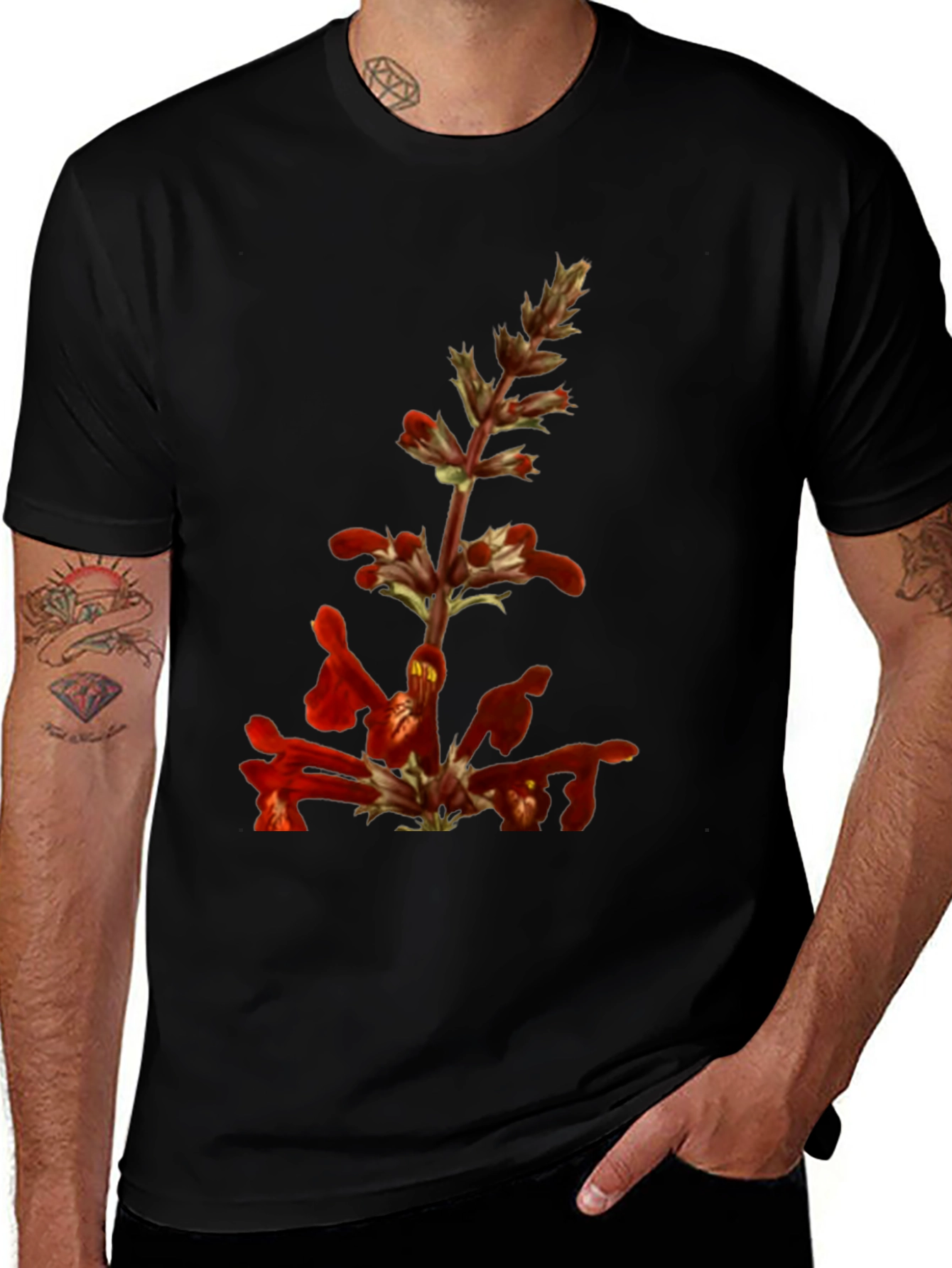 Red Flower Print T-Shirt