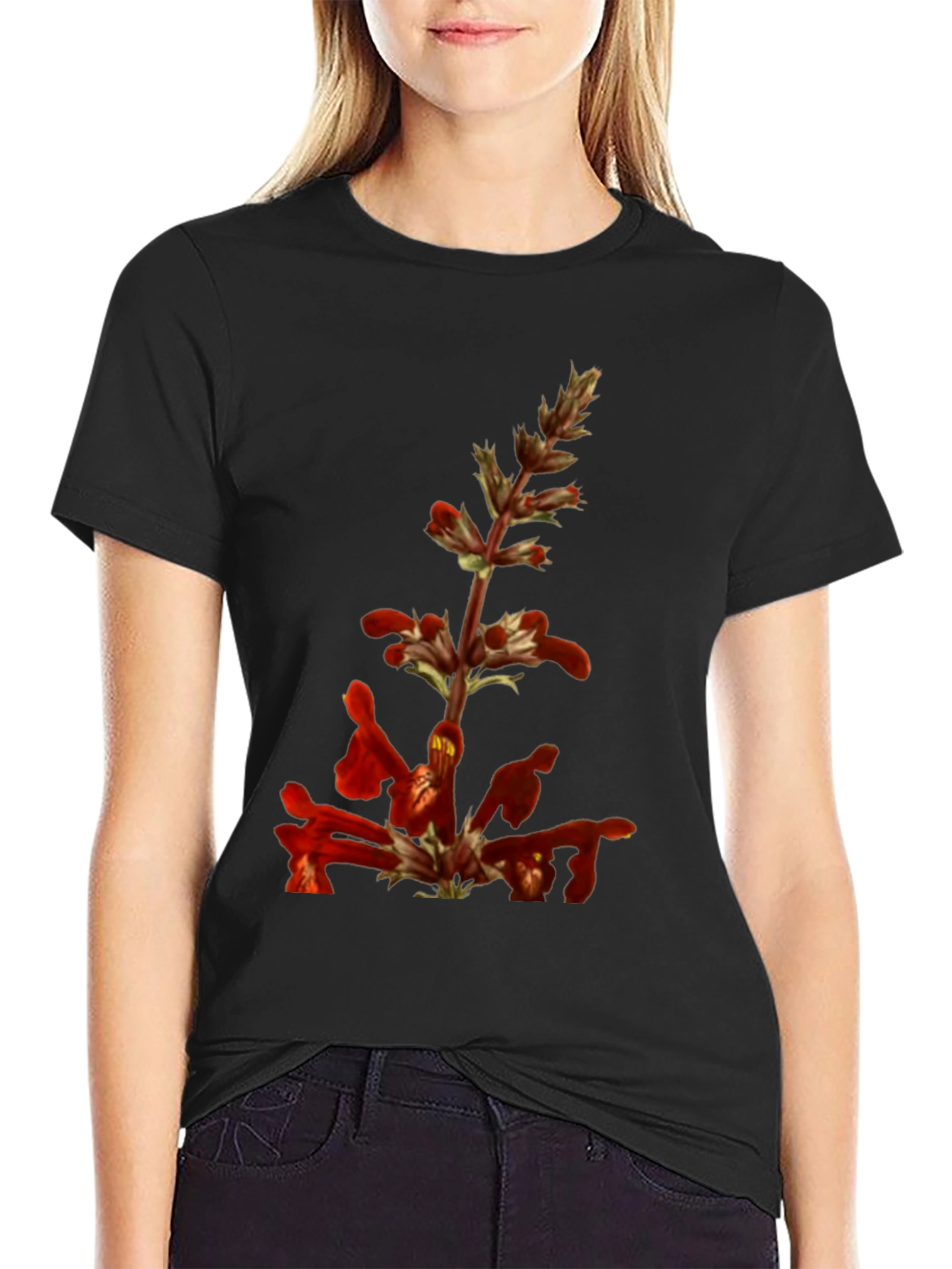 Red Flower Print T-Shirt
