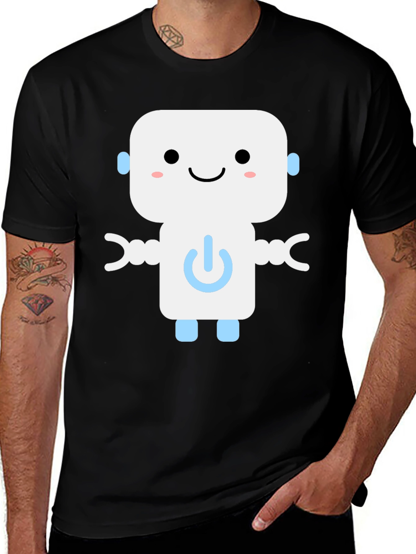 Robot Graphic Print Black T-Shirt