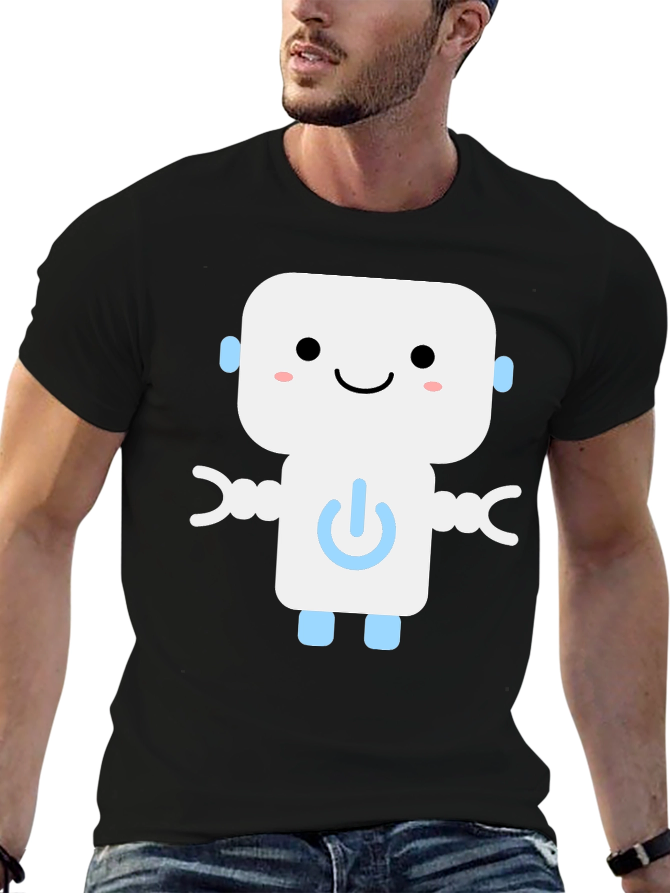 Robot Graphic Print Black T-Shirt