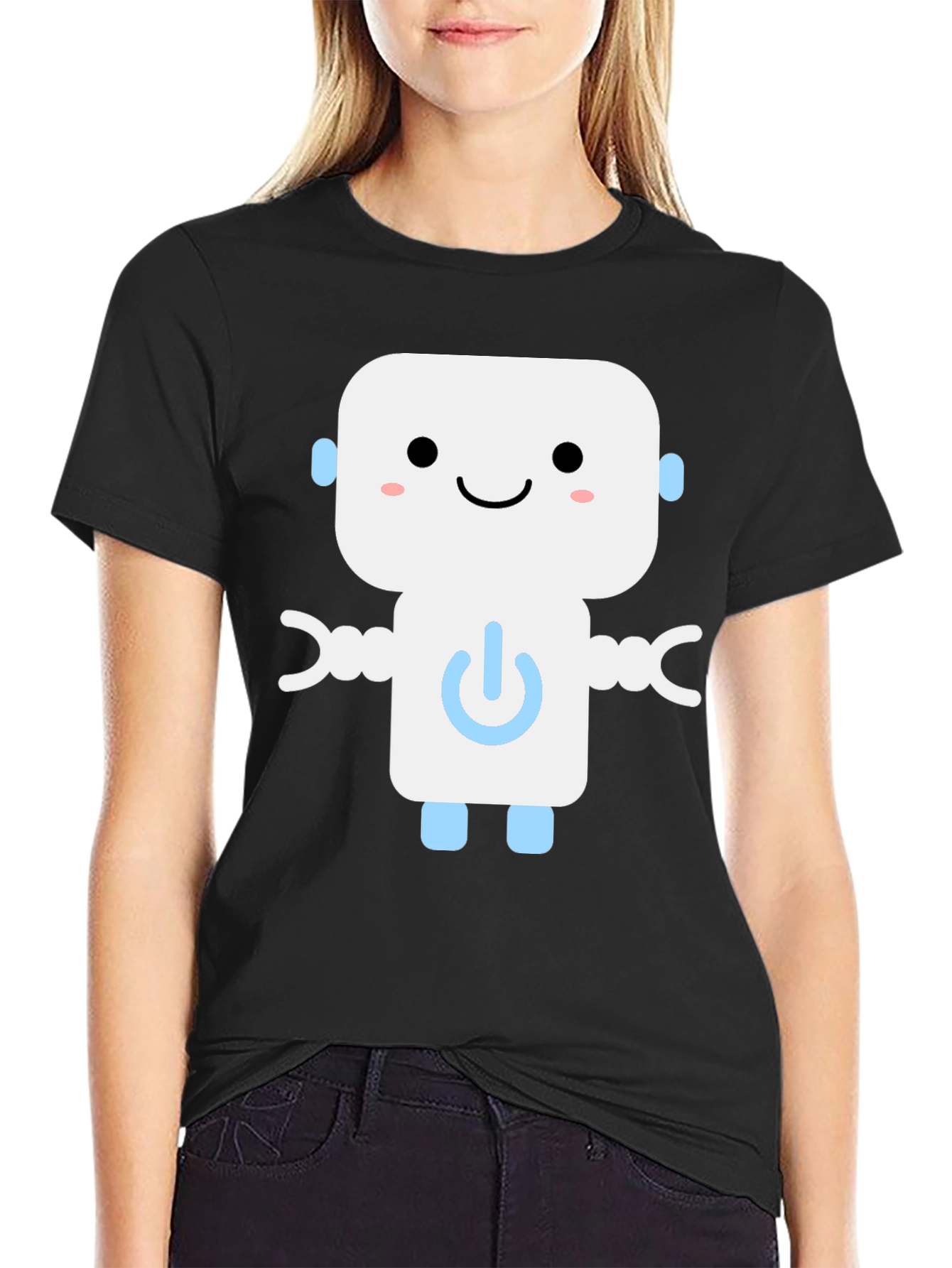 Robot Graphic Print Black T-Shirt