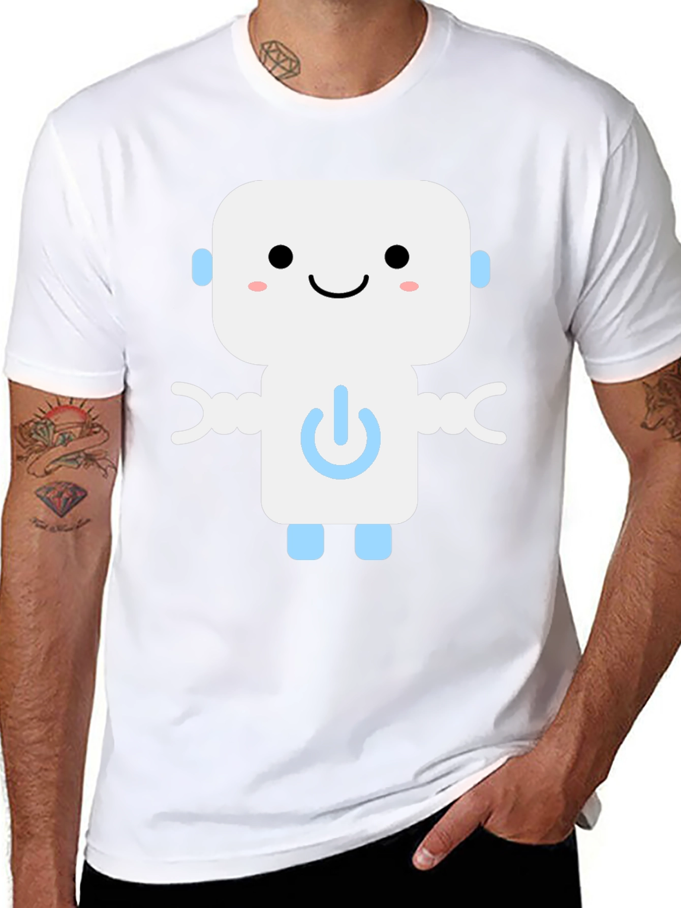 Robot Graphic Print Black T-Shirt