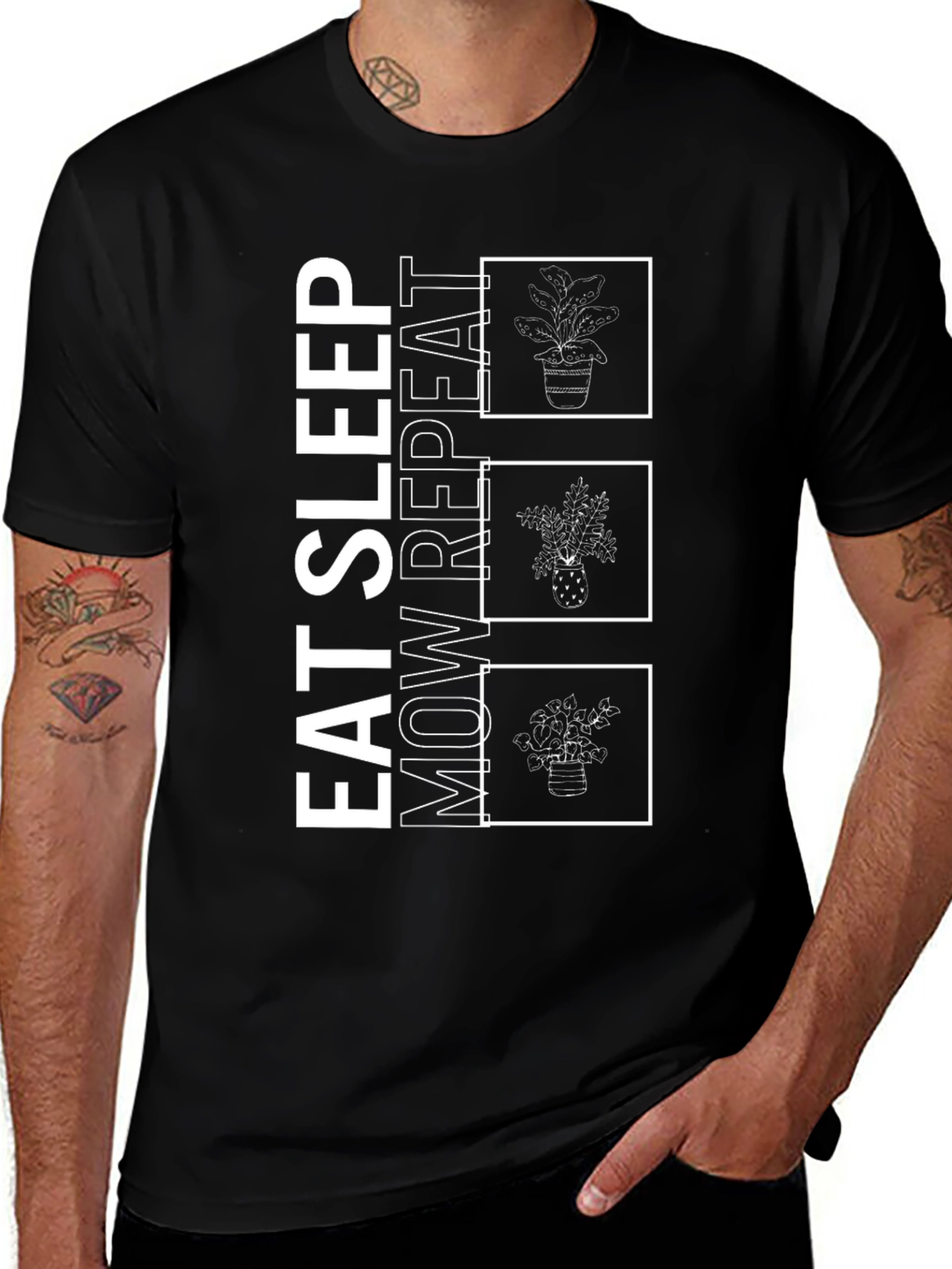 Eat Sleep Mow Repeat Black Graphic Tee