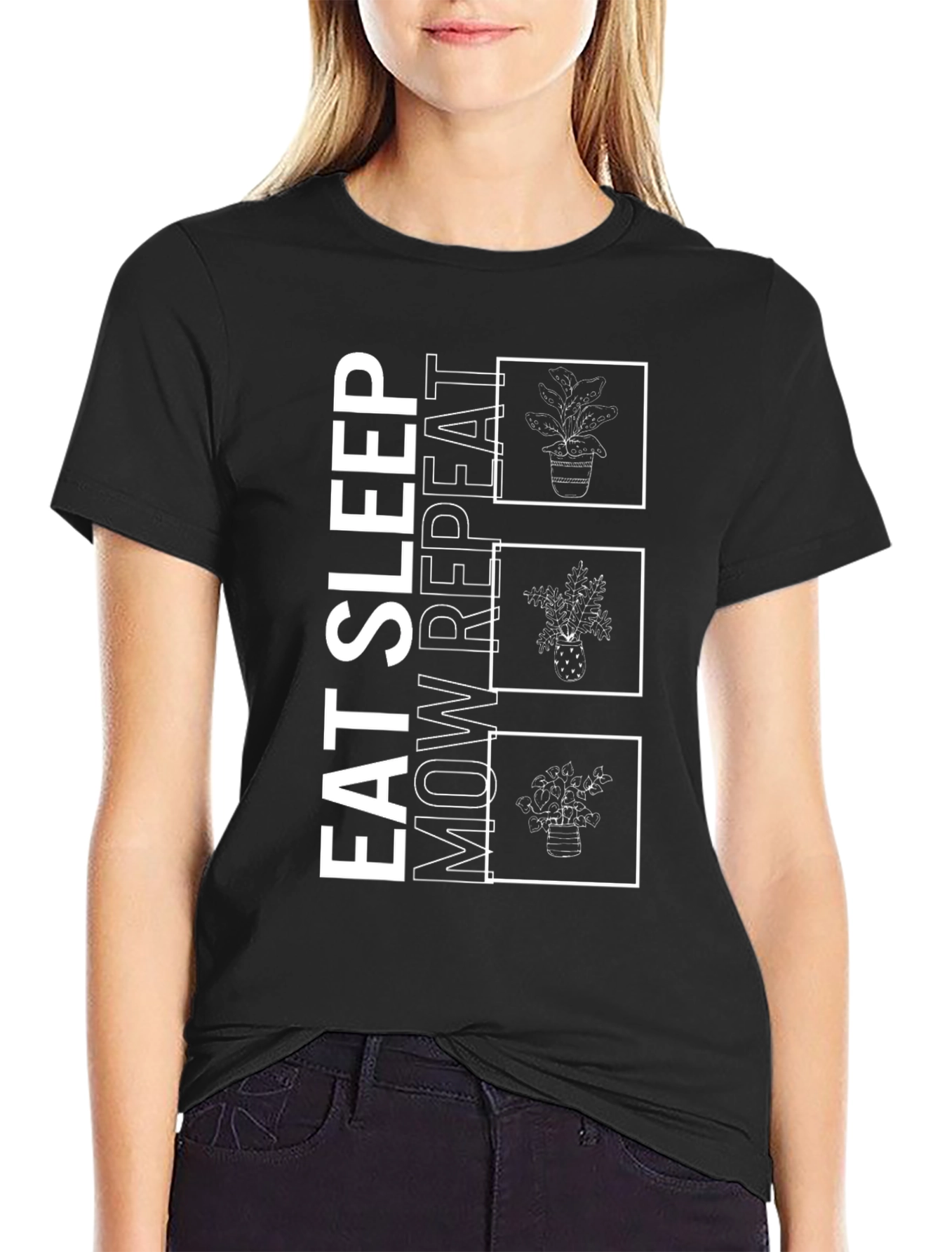 Eat Sleep Mow Repeat Black Graphic Tee