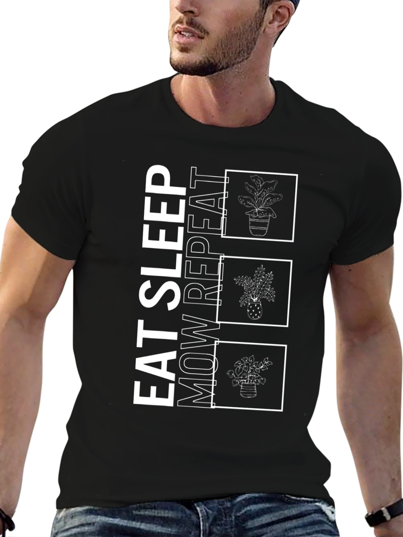 Eat Sleep Mow Repeat Black Graphic Tee