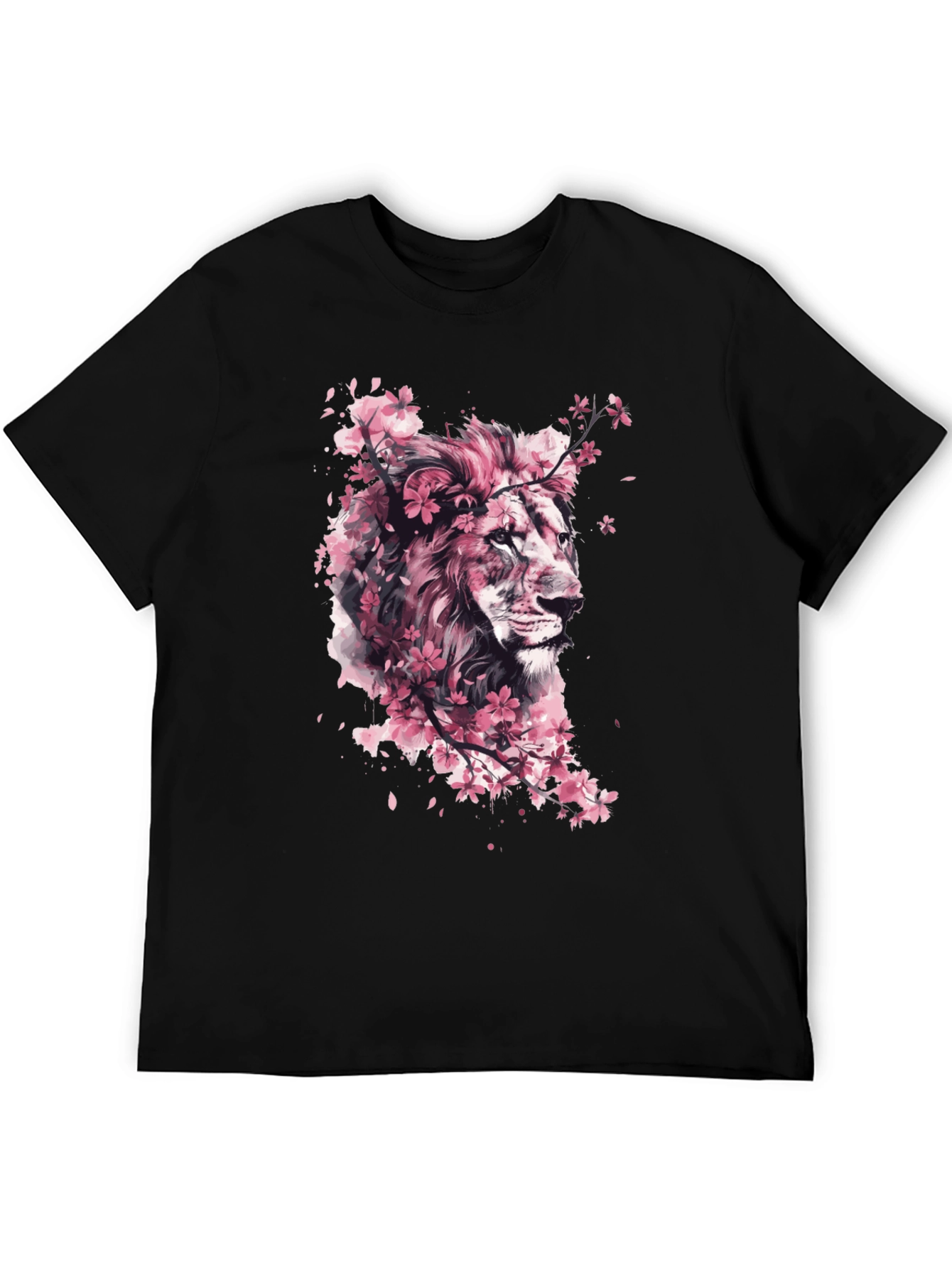 Lion Cherry Blossom Black T-Shirt