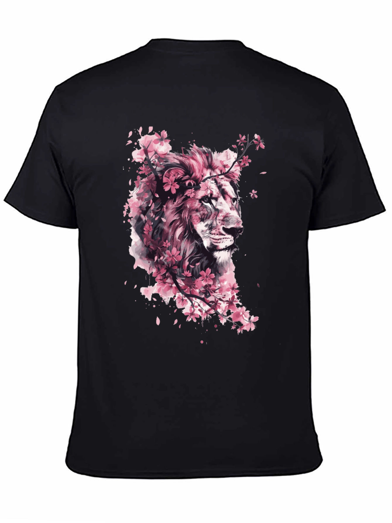 Lion Cherry Blossom Black T-Shirt