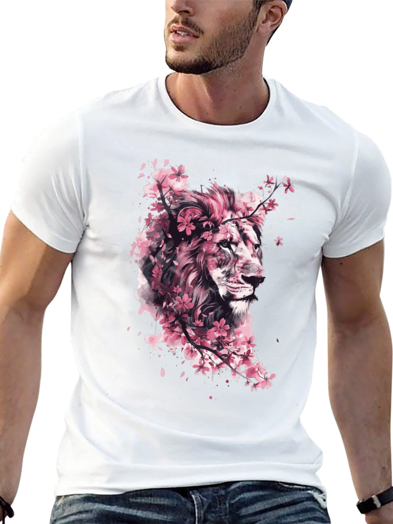 Lion Cherry Blossom Black T-Shirt