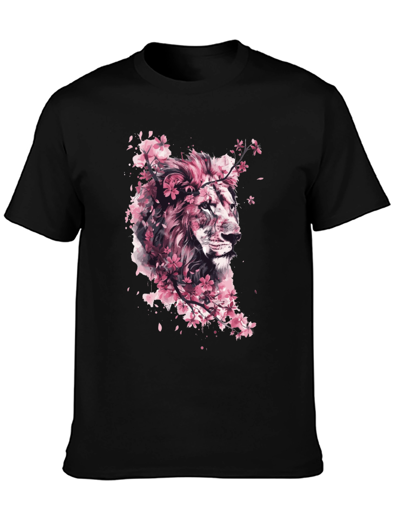 Lion Cherry Blossom Black T-Shirt