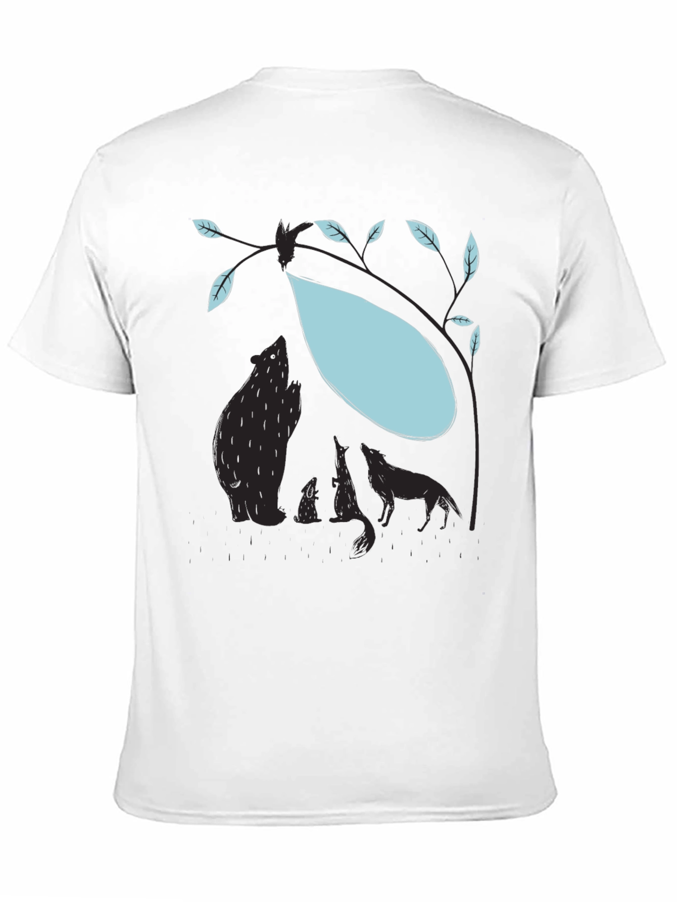 Nature Silhouette Graphic Tee - Bear Wolf Tree Design