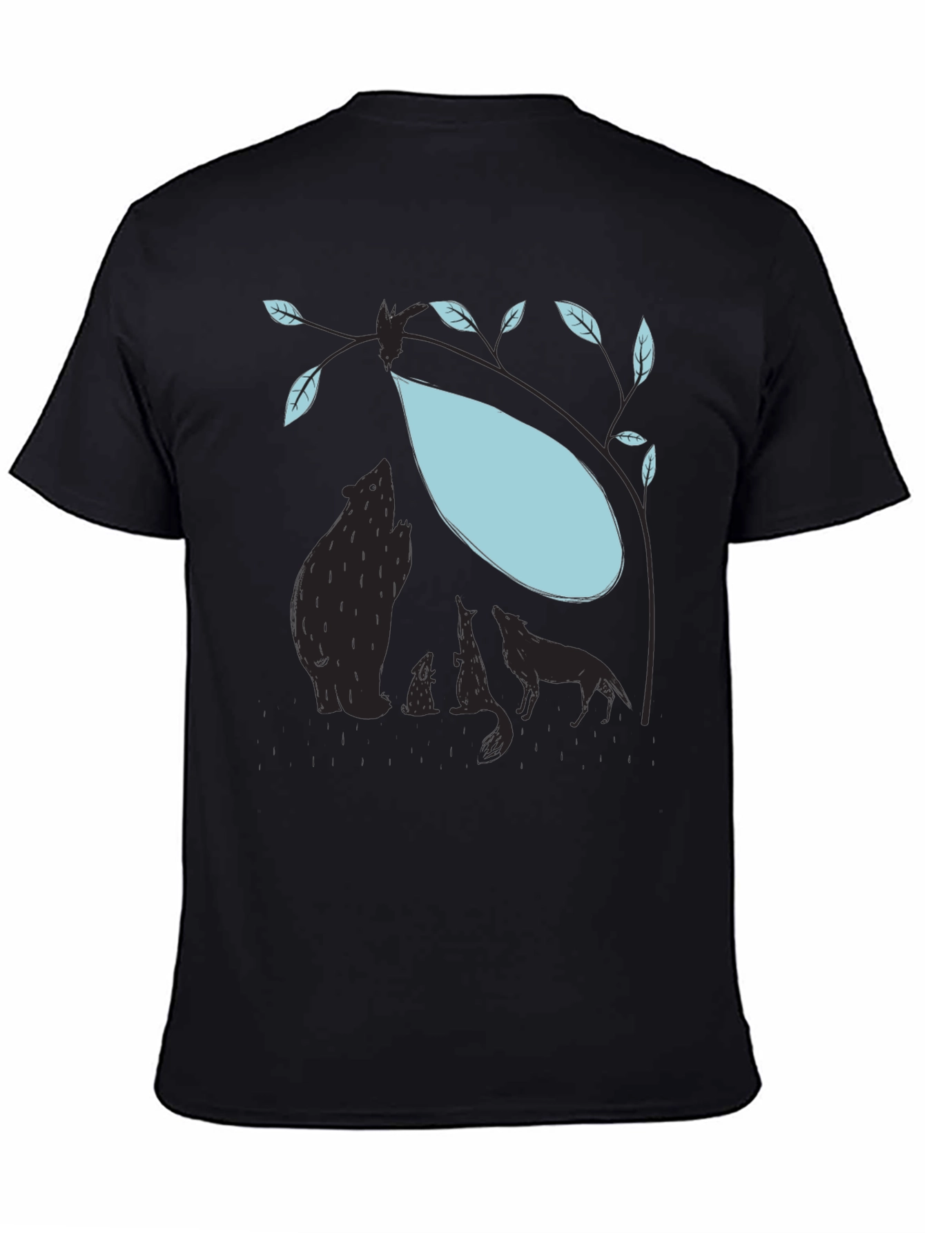 Nature Silhouette Graphic Tee - Bear Wolf Tree Design