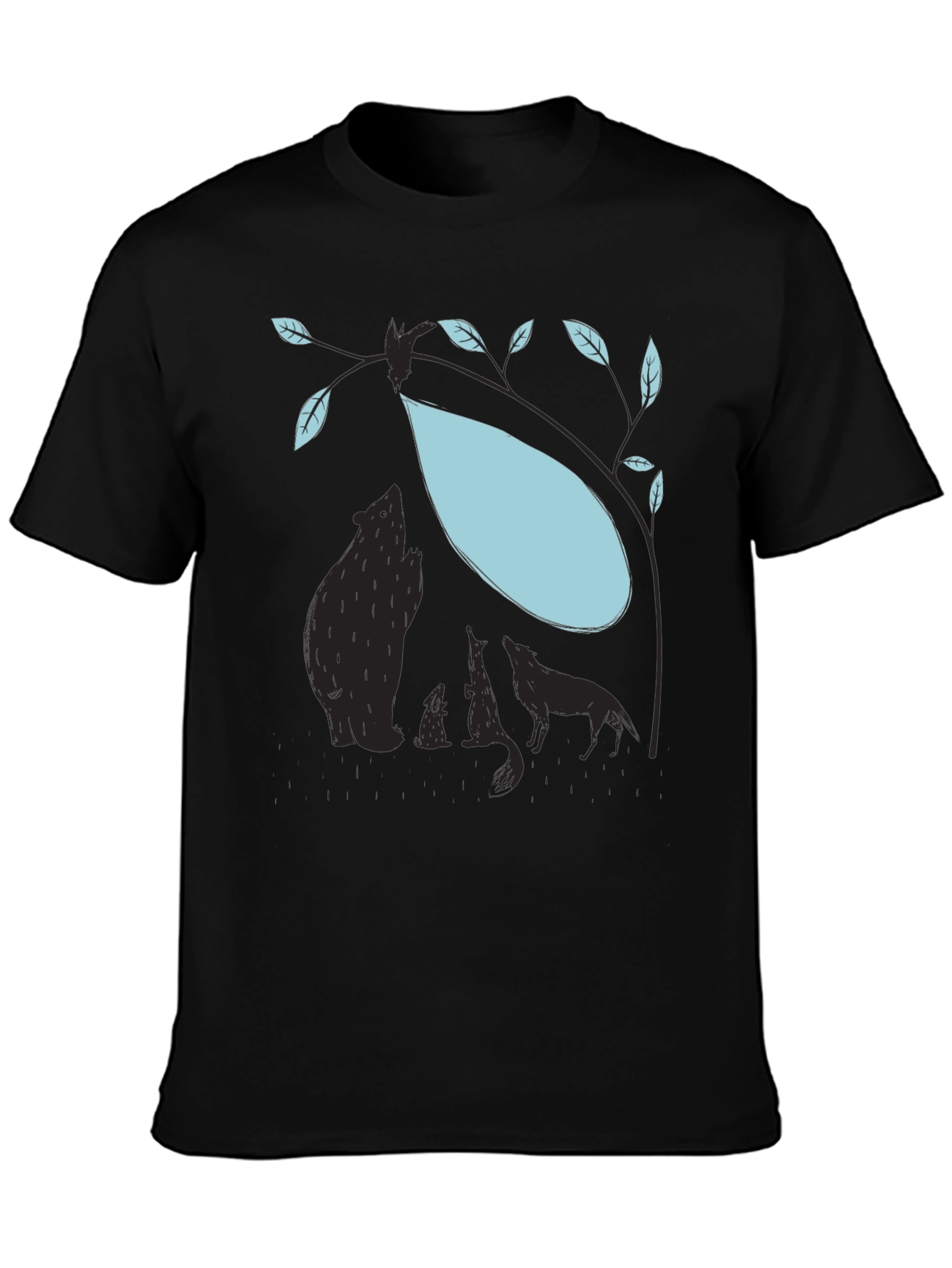 Nature Silhouette Graphic Tee - Bear Wolf Tree Design