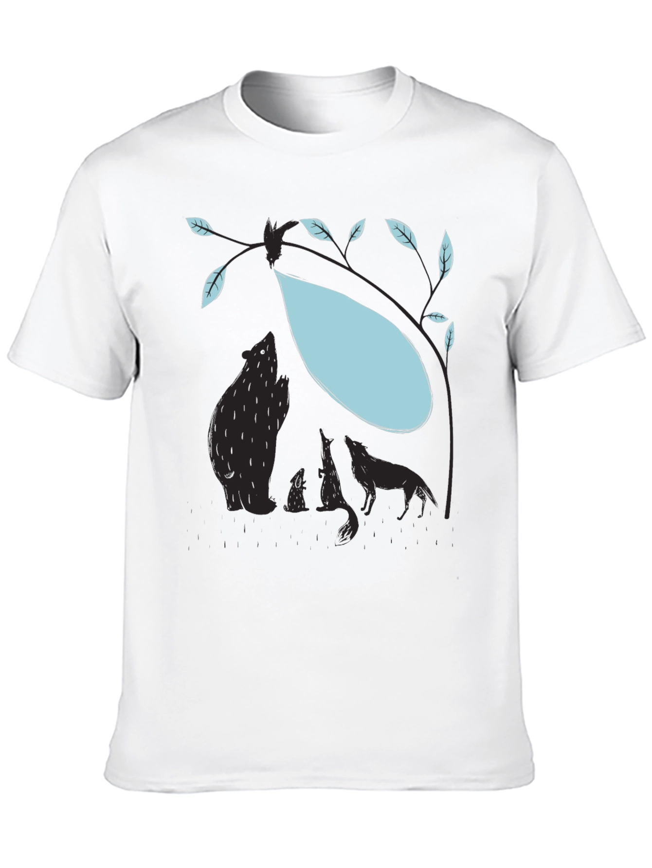 Nature Silhouette Graphic Tee - Bear Wolf Tree Design