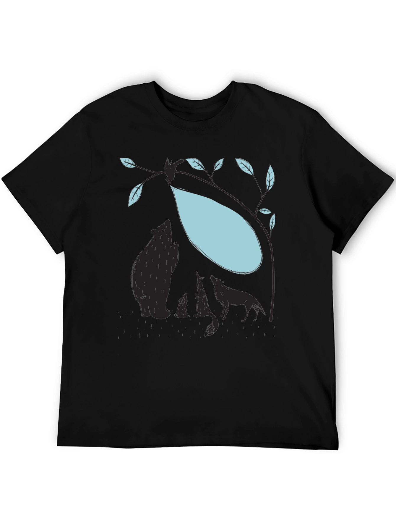 Nature Silhouette Graphic Tee - Bear Wolf Tree Design