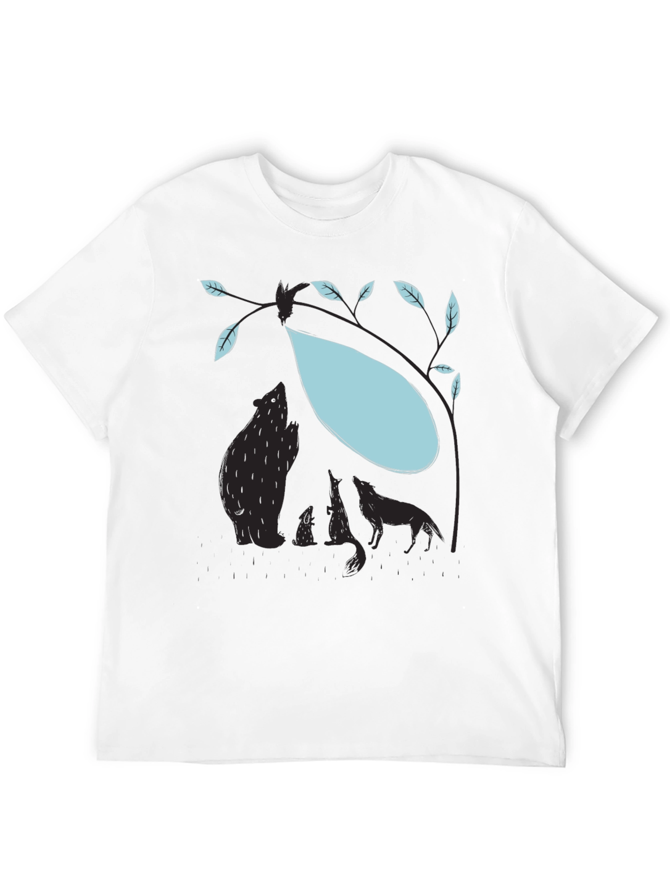 Nature Silhouette Graphic Tee - Bear Wolf Tree Design
