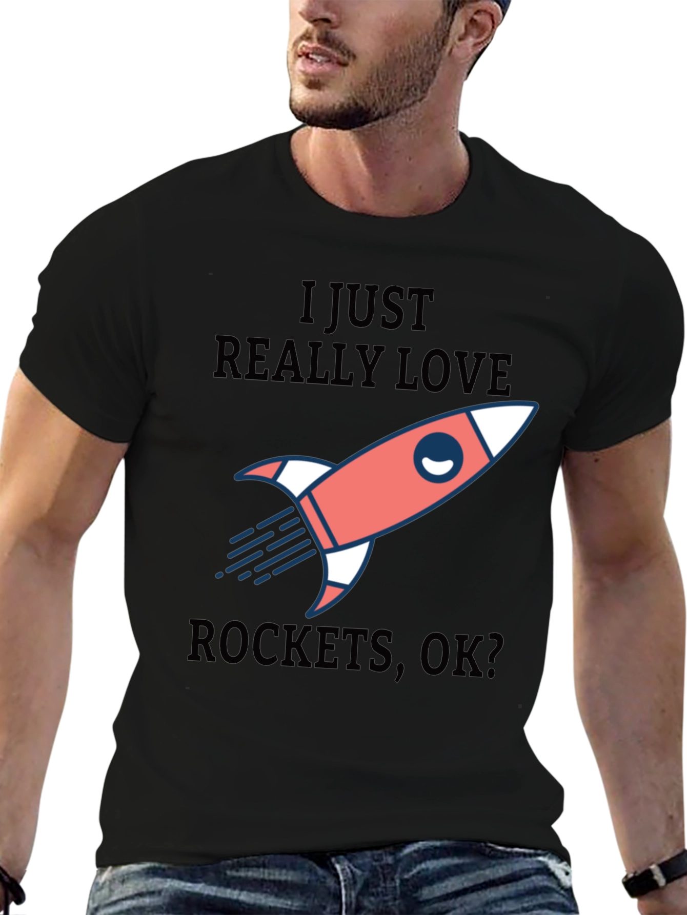 I Love Rockets Black Graphic Tee Shirt