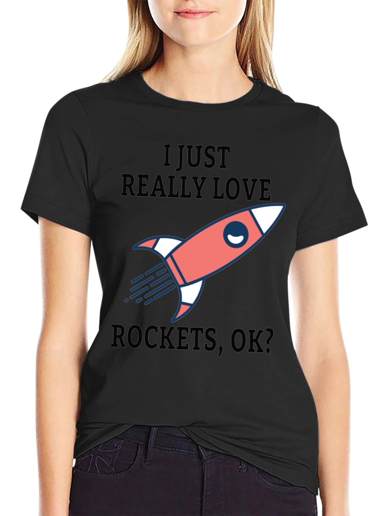 I Love Rockets Black Graphic Tee Shirt