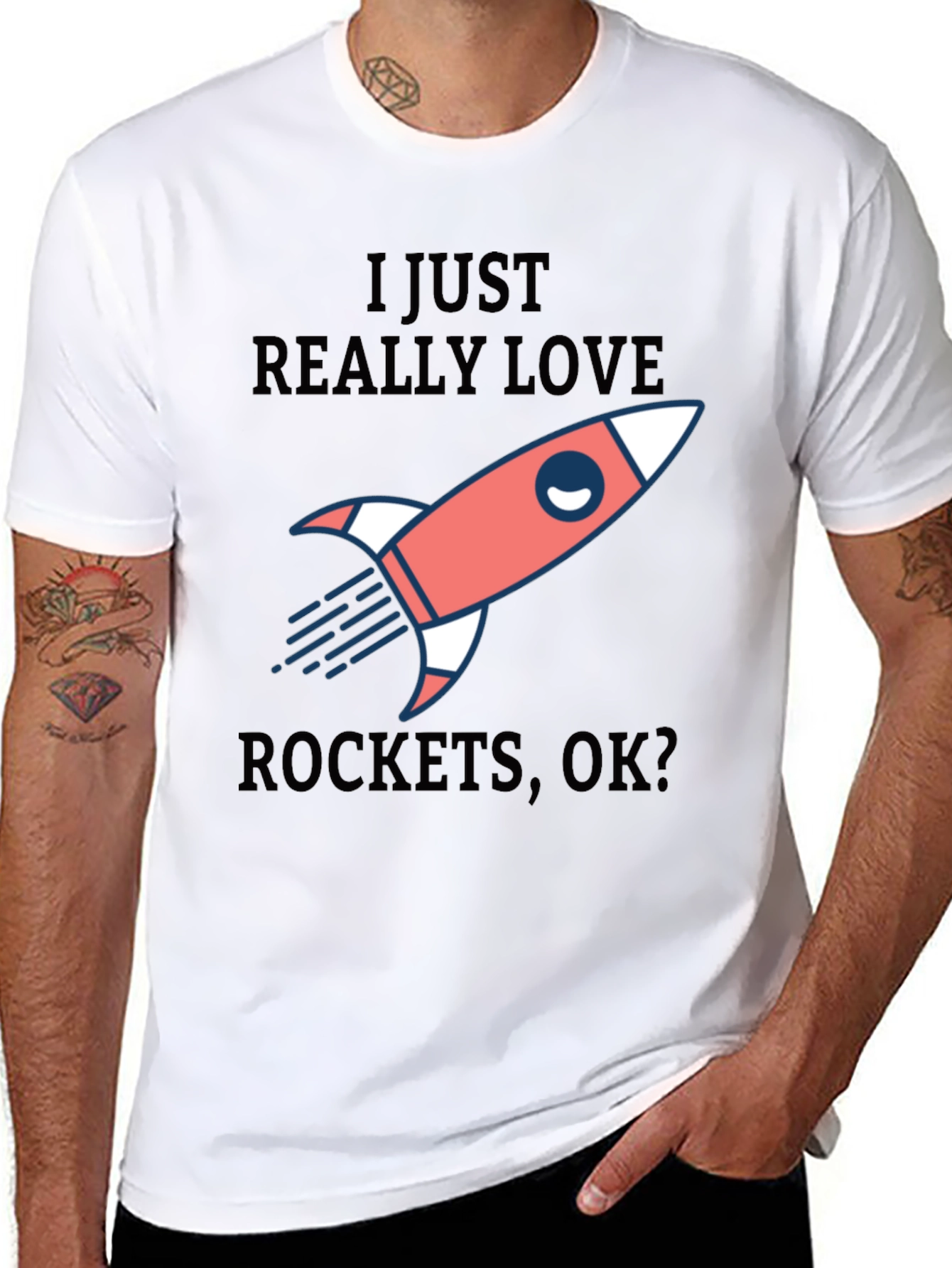 I Love Rockets Black Graphic Tee Shirt