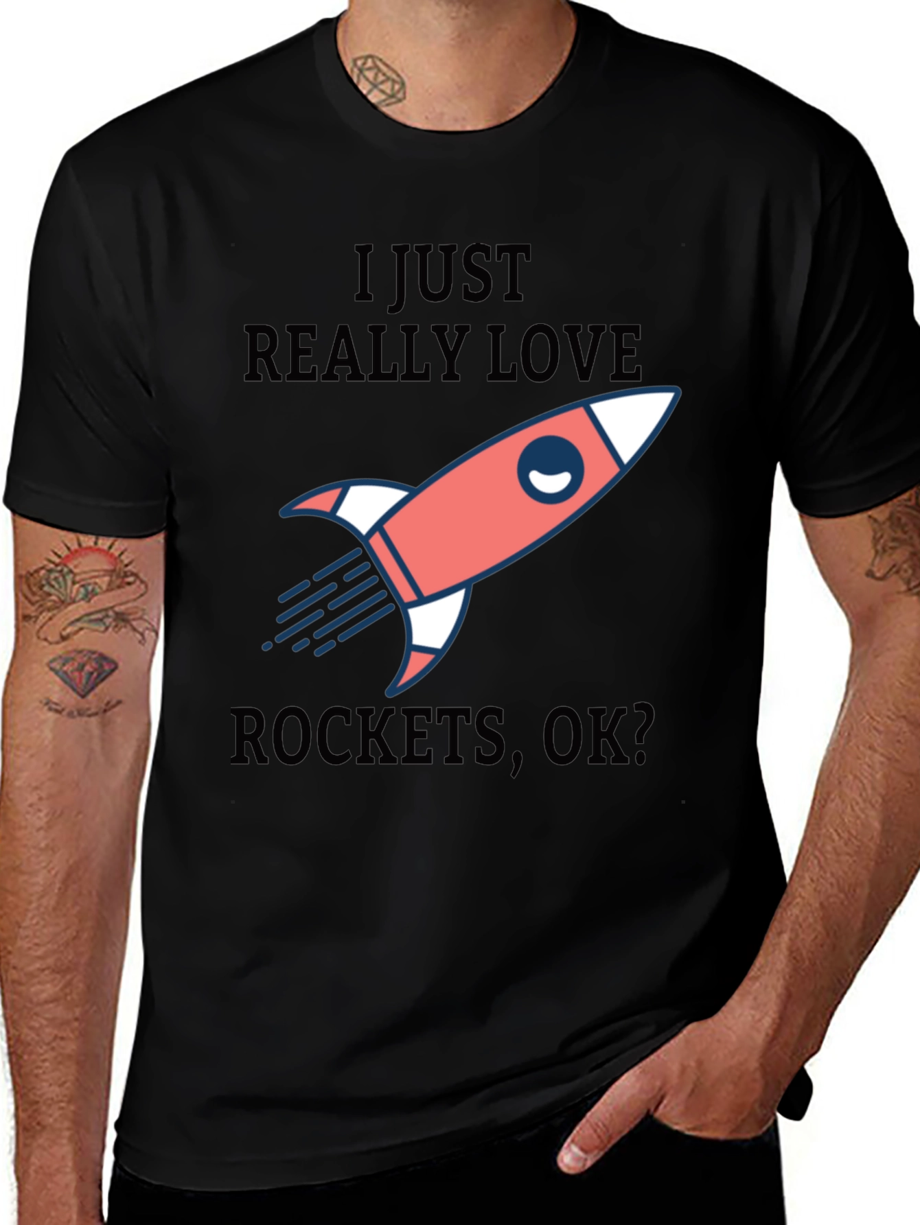 I Love Rockets Black Graphic Tee Shirt