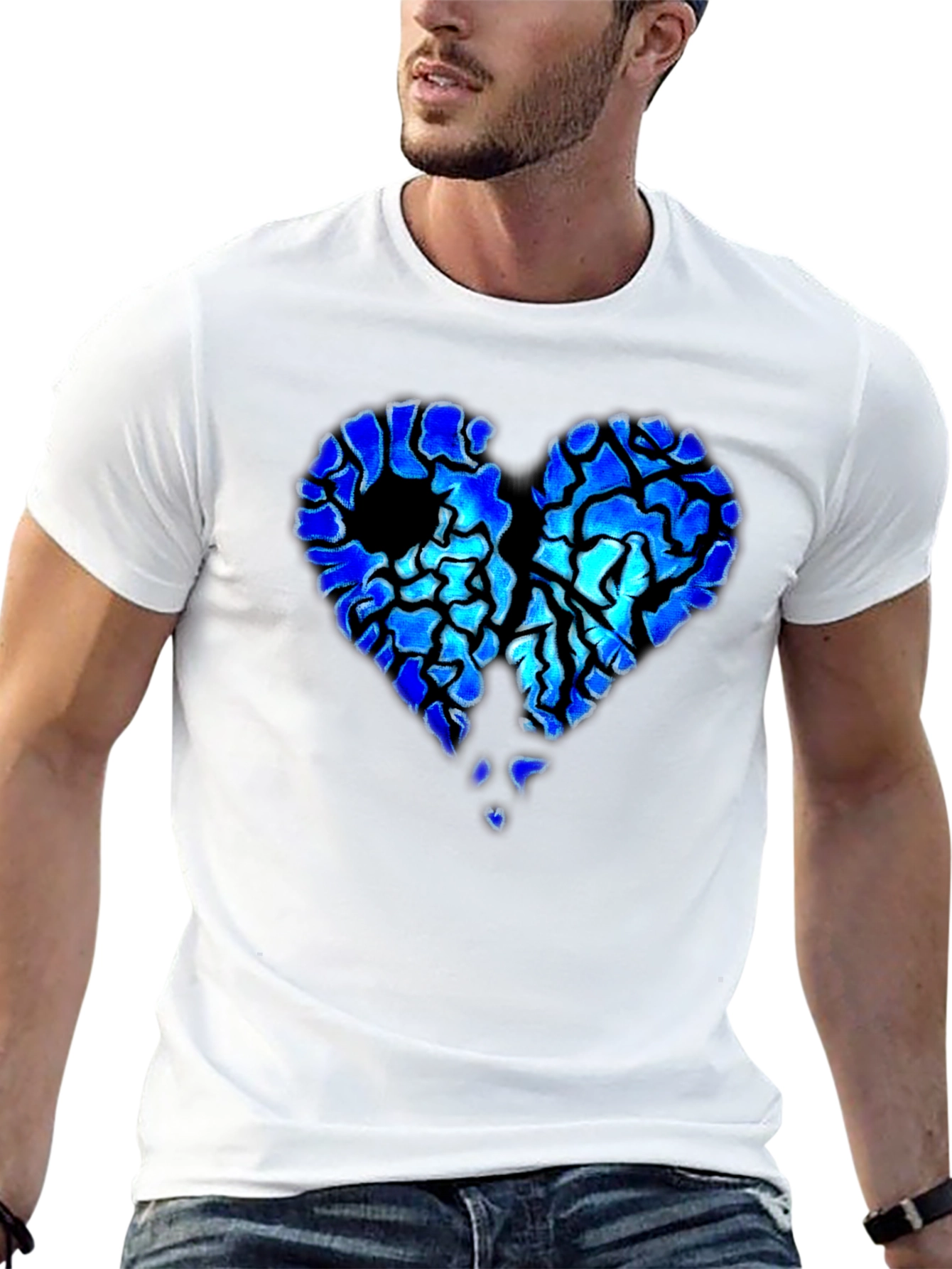 Broken Heart Graphic Print Black T-Shirt