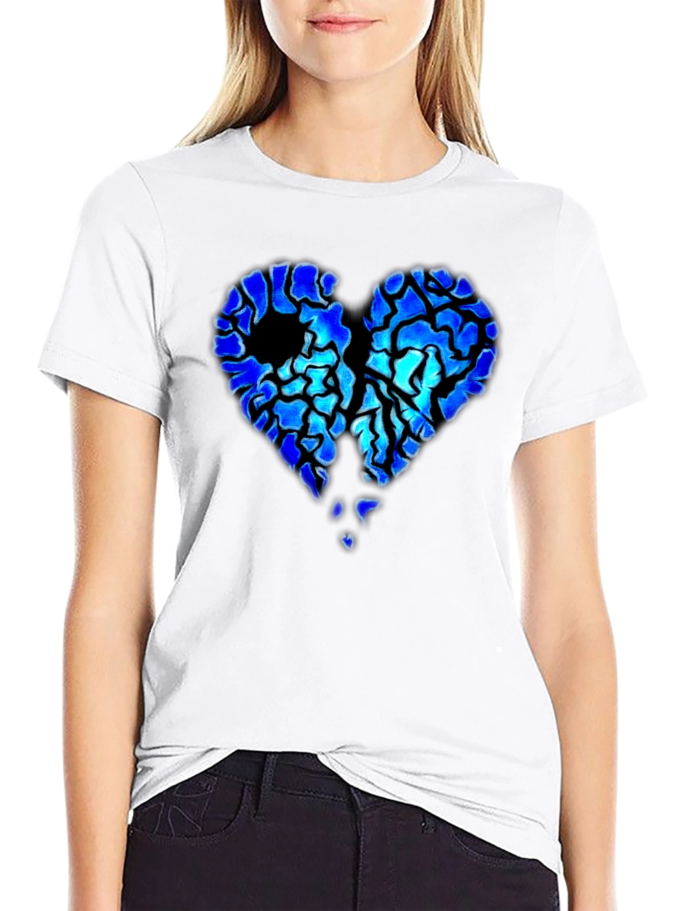 Broken Heart Graphic Print Black T-Shirt