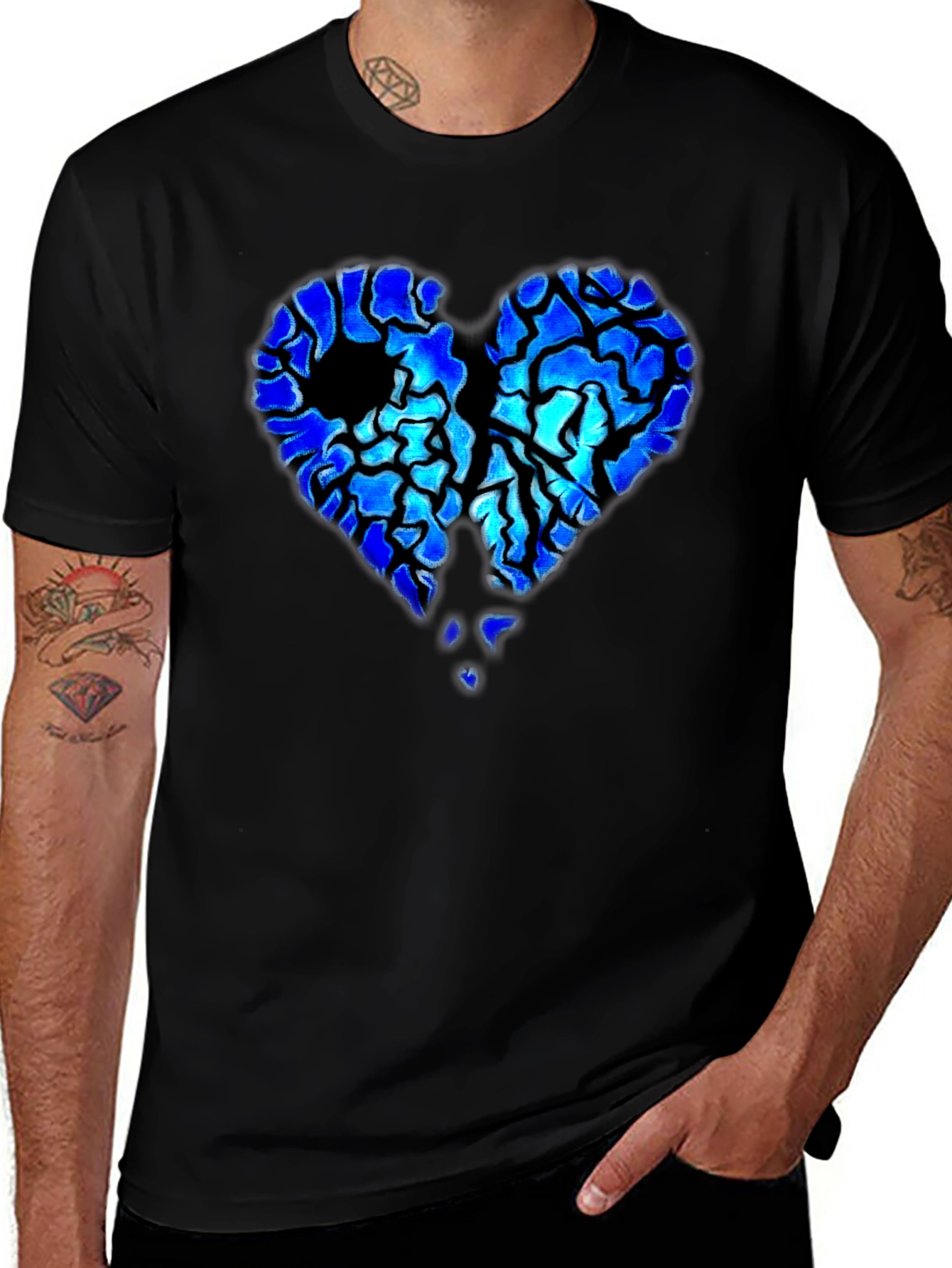 Broken Heart Graphic Print Black T-Shirt