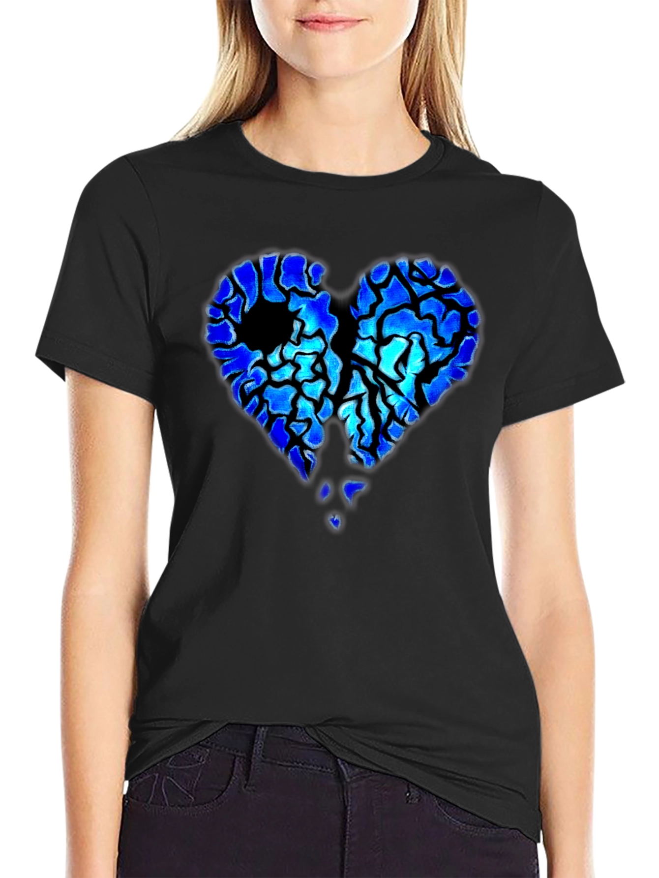 Broken Heart Graphic Print Black T-Shirt