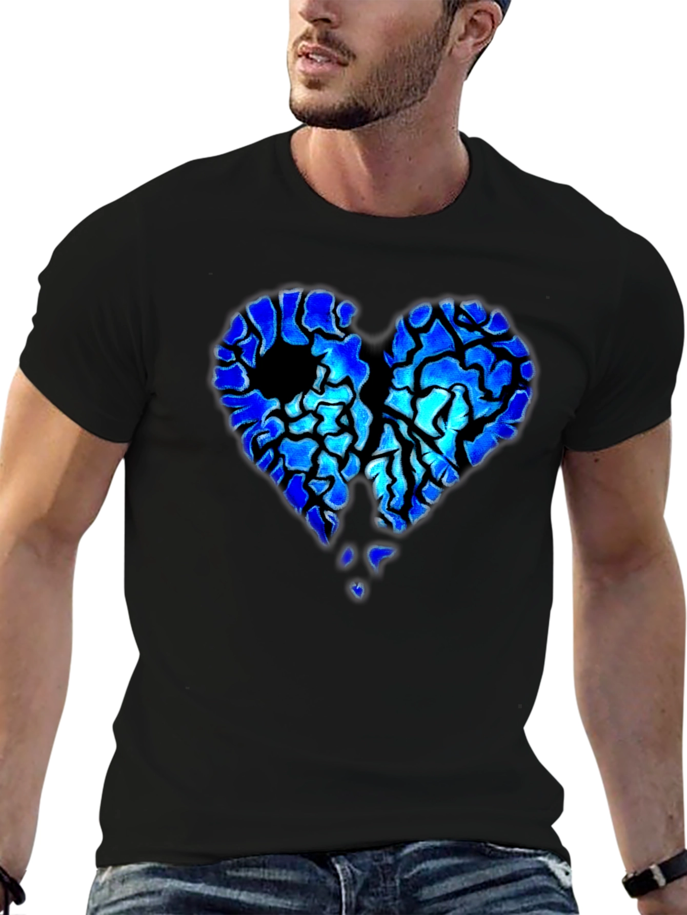 Broken Heart Graphic Print Black T-Shirt